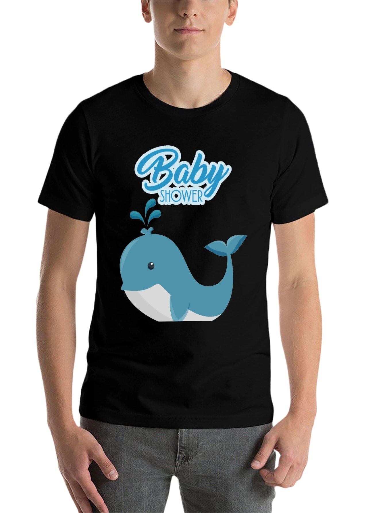 Black Baby Shower Whale Graphic Tee - Soft Cotton T-Shirt view 7