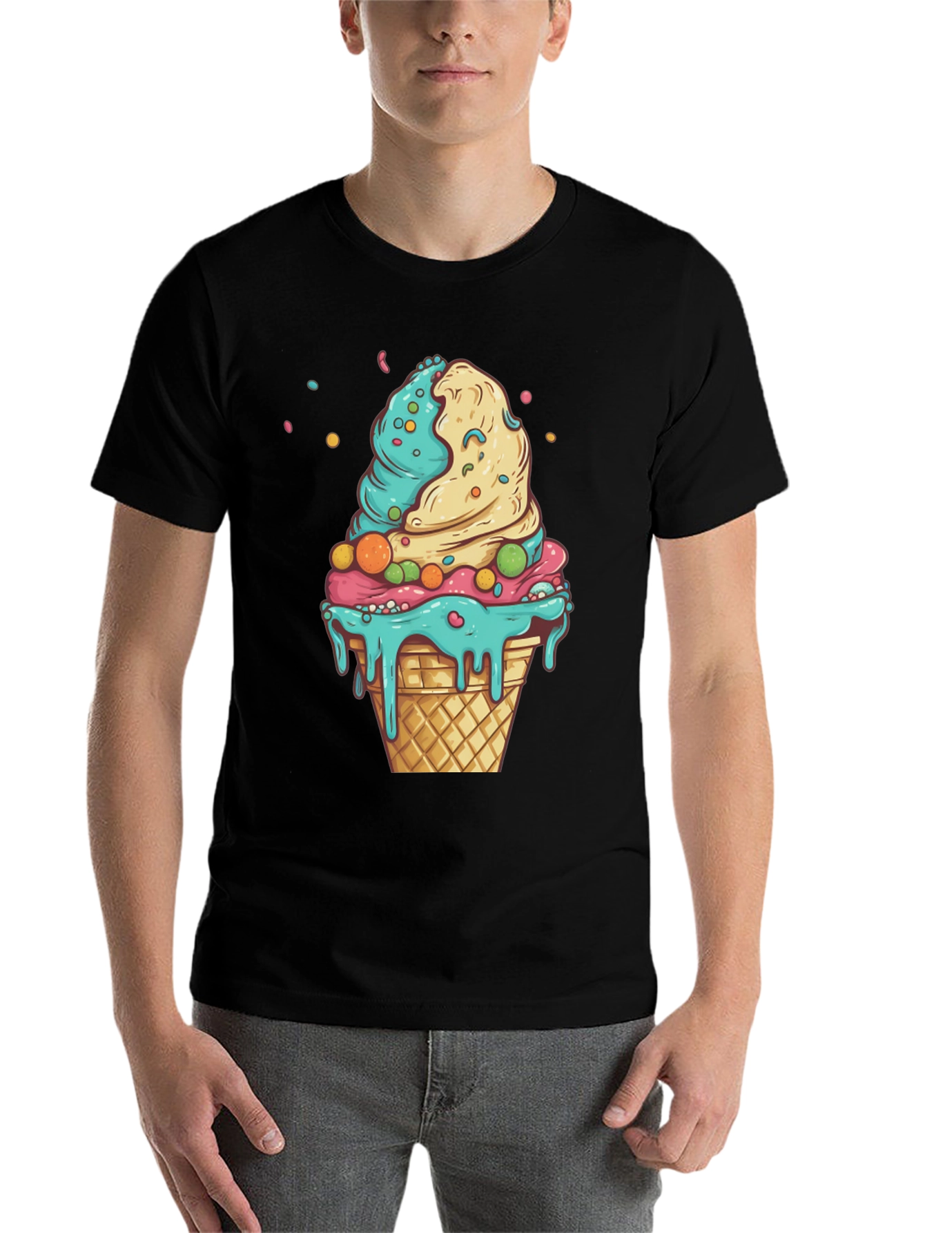 Black Ice Cream Cone Graphic Tee - Black Cotton Shirt view 7