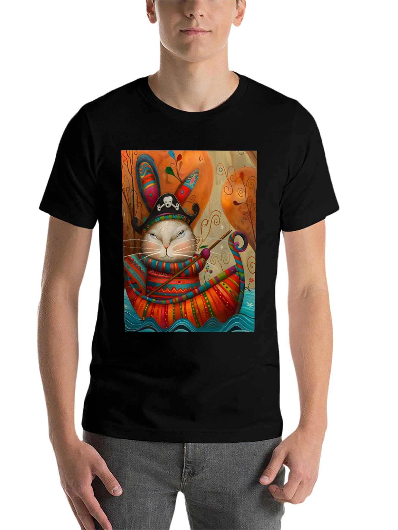 Black Pirate Rabbit Boat Ride T-Shirt view 7