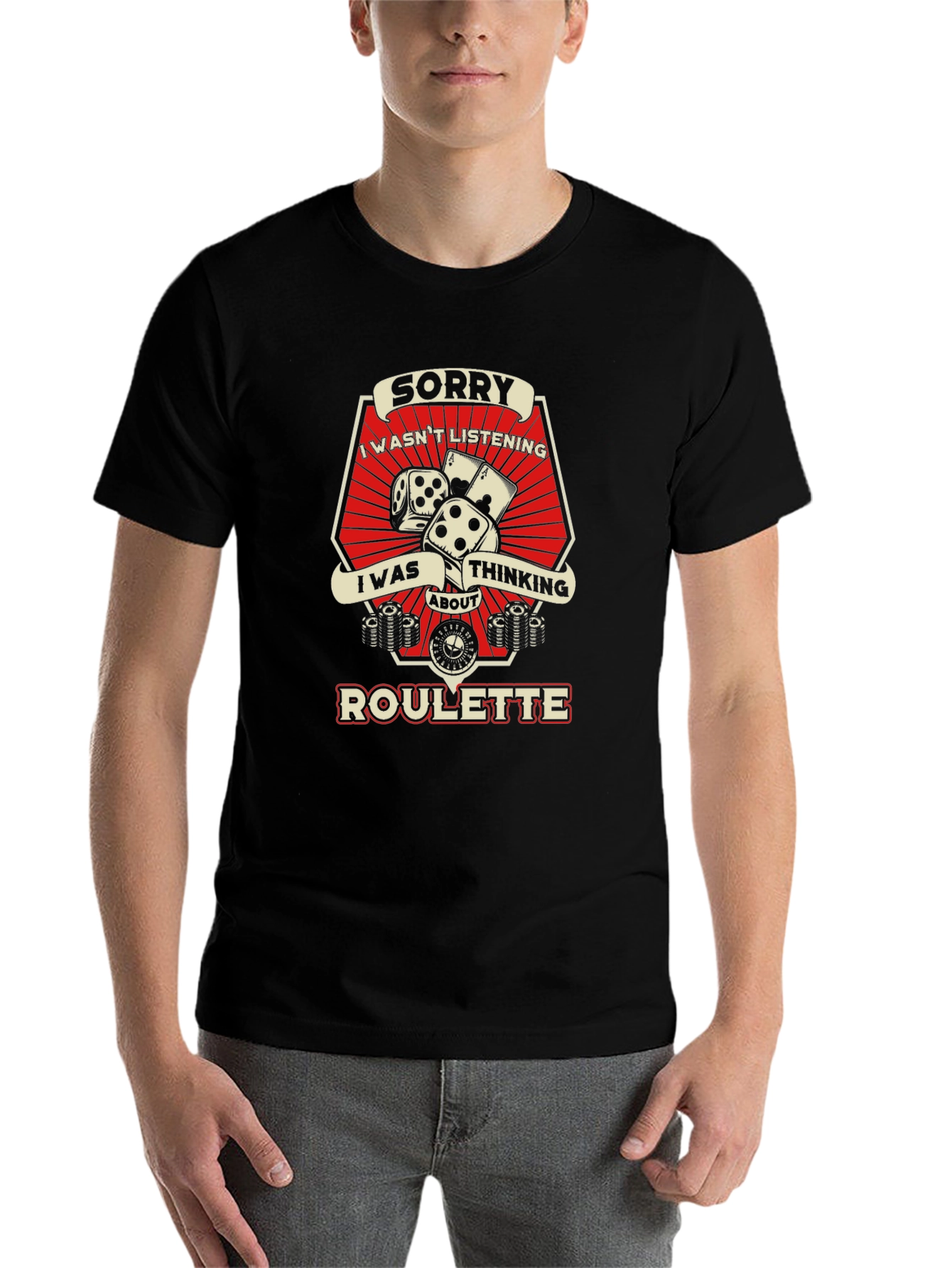 Black Roulette Thinking Funny T-Shirt view 7