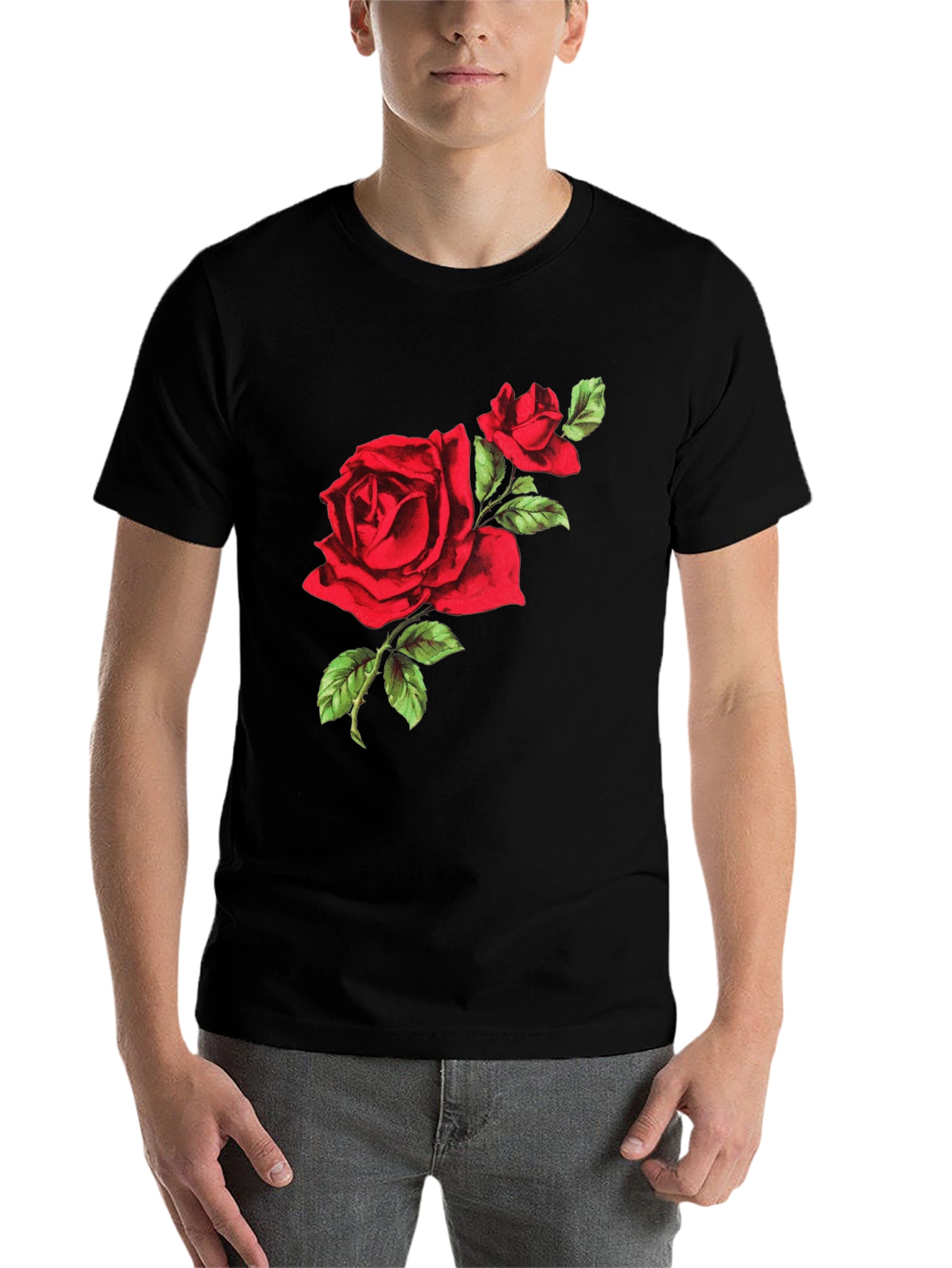 Black Red Rose Graphic Tee - Black Cotton T-Shirt view 7