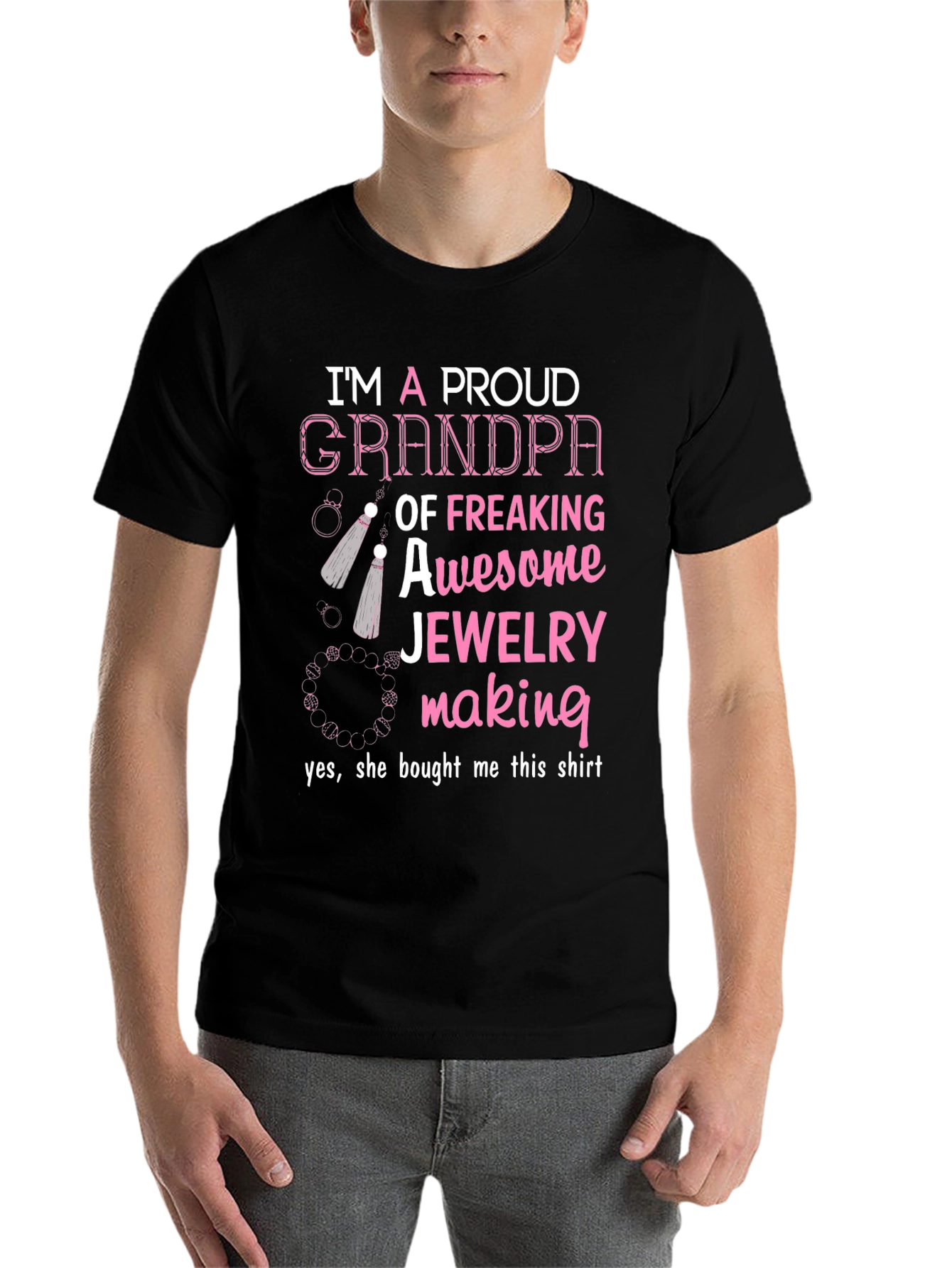 Black Proud Grandpa Jewelry Making T-Shirt view 7