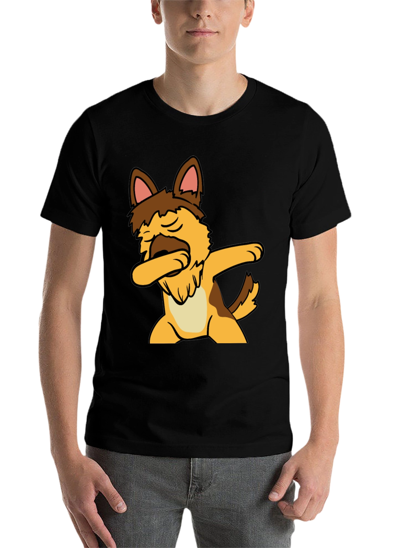 Black Dabbing Dog Graphic Tee - Cute Black T-Shirt view 7