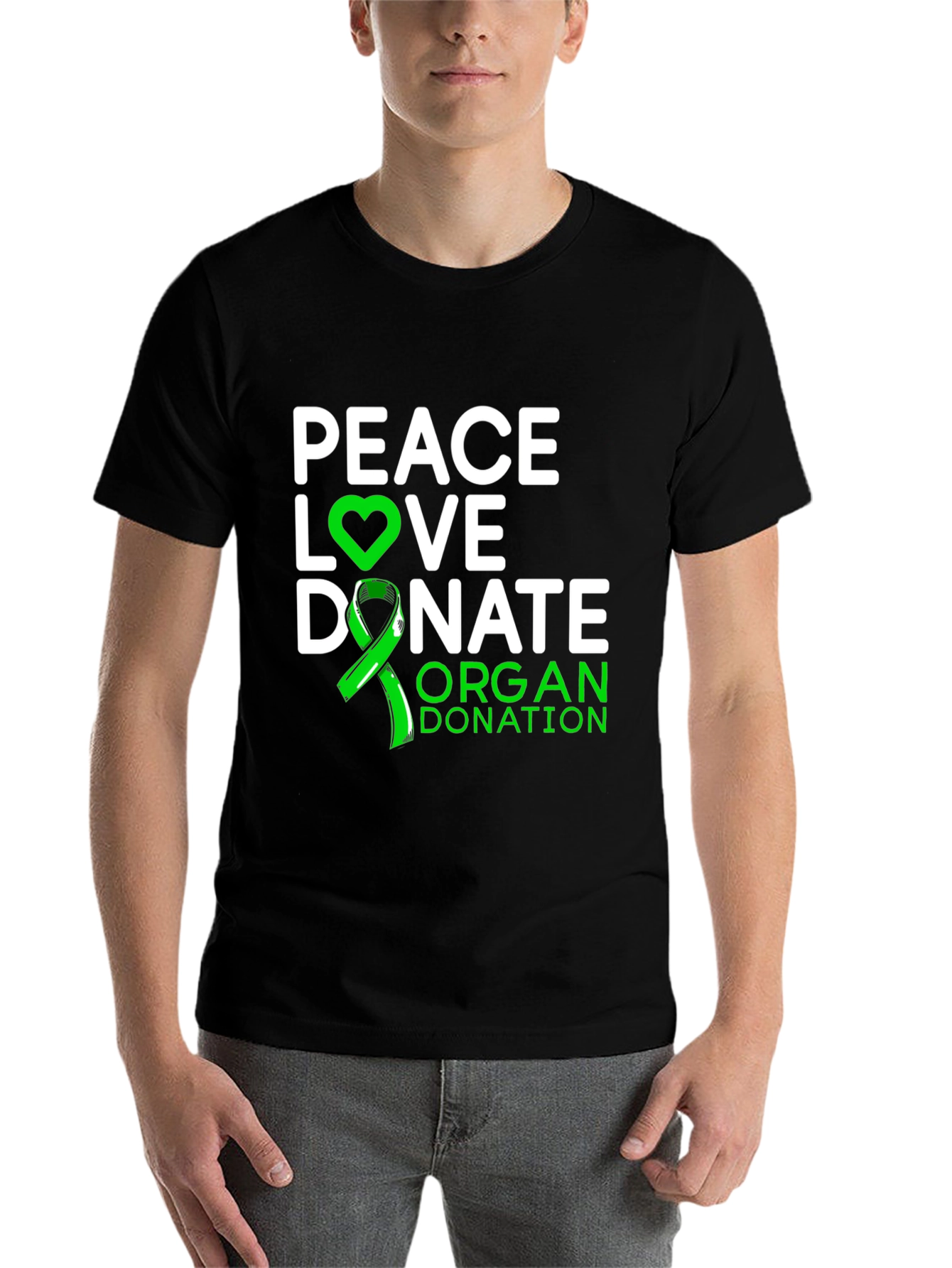 Black Peace Love Donate Organ Donation Awareness T-Shirt view 7