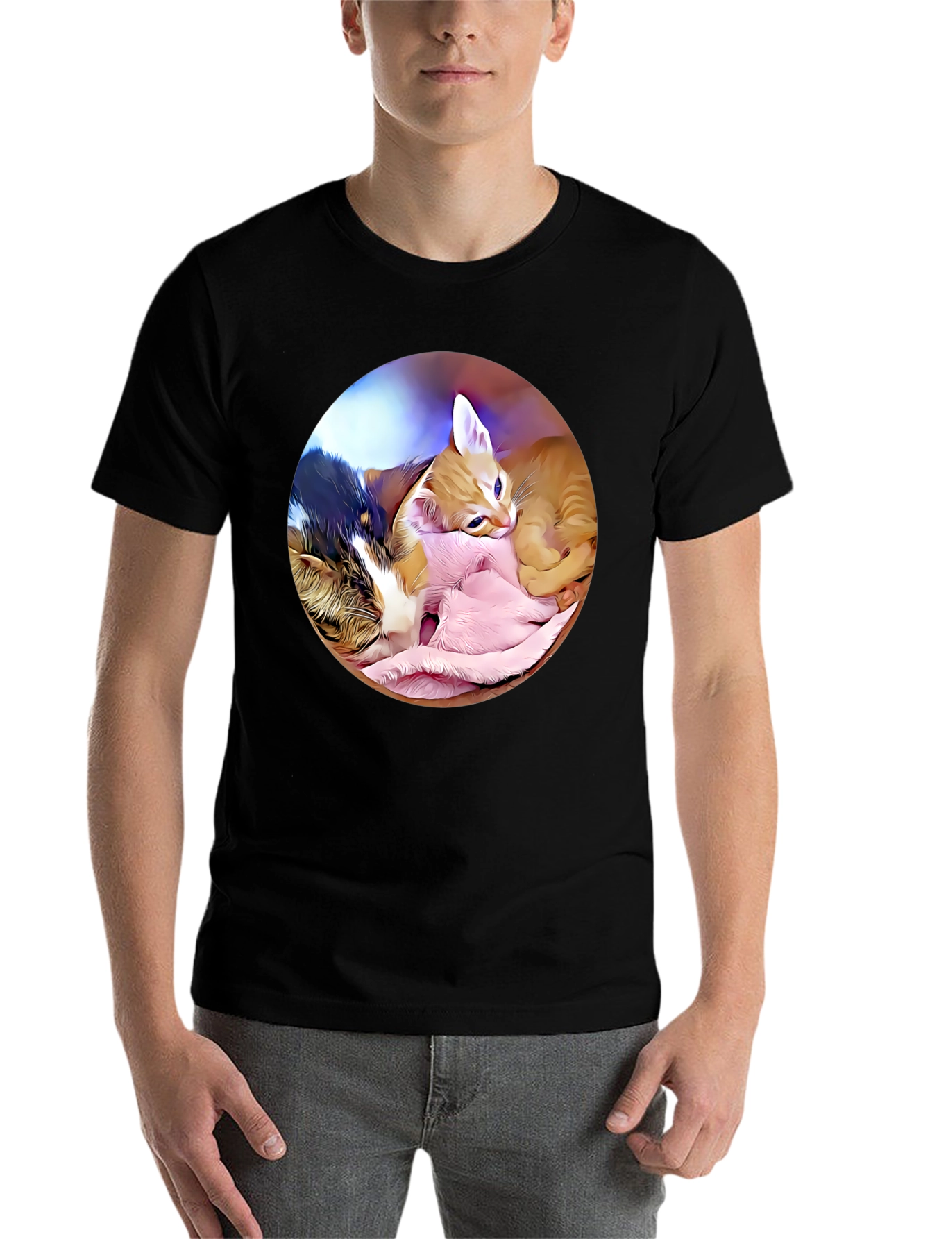 Black Cute Kittens Graphic T-Shirt - Soft Cotton Blend view 7