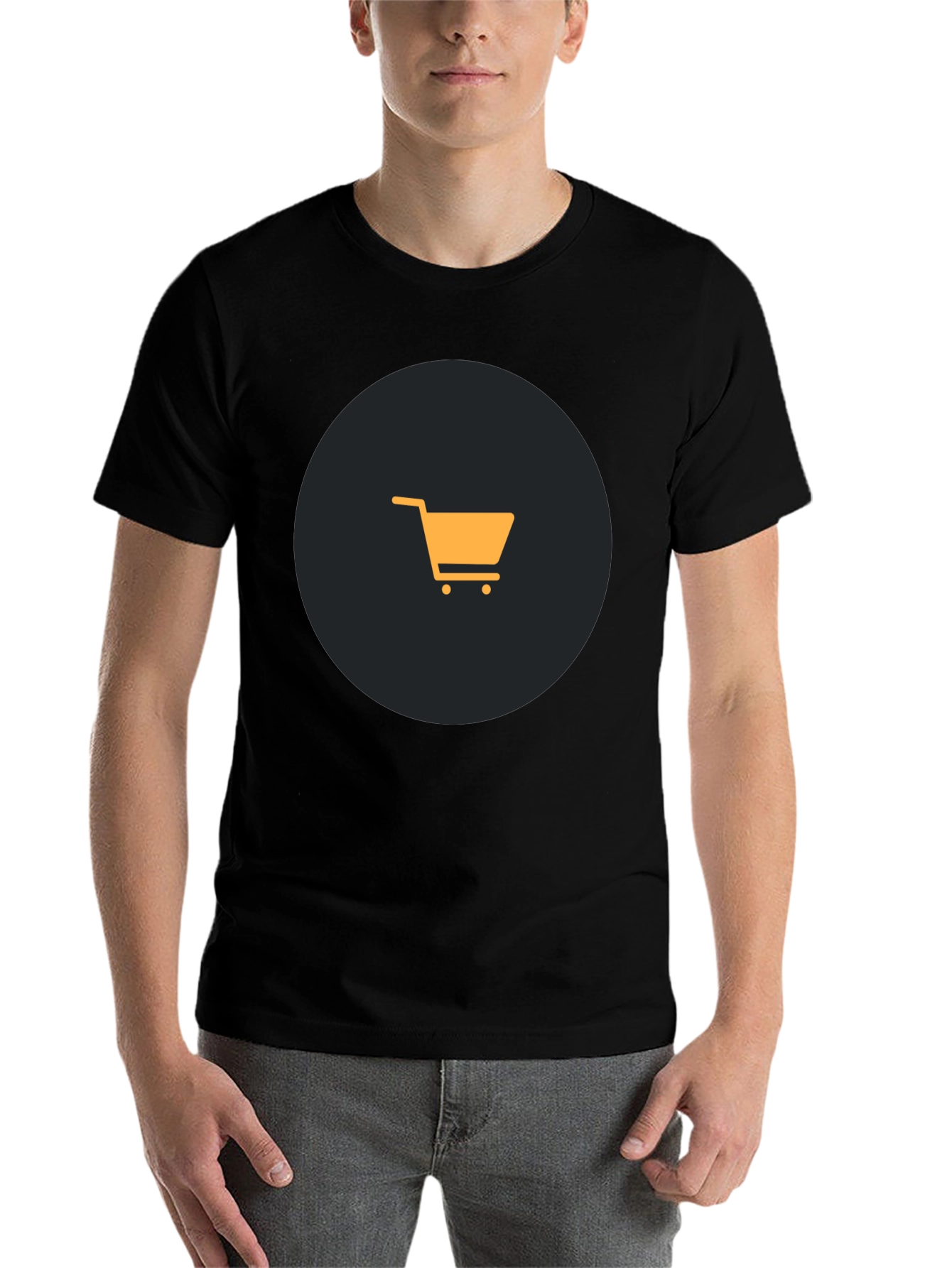 Black T-Shirt with Shopping Cart Graphic - 7