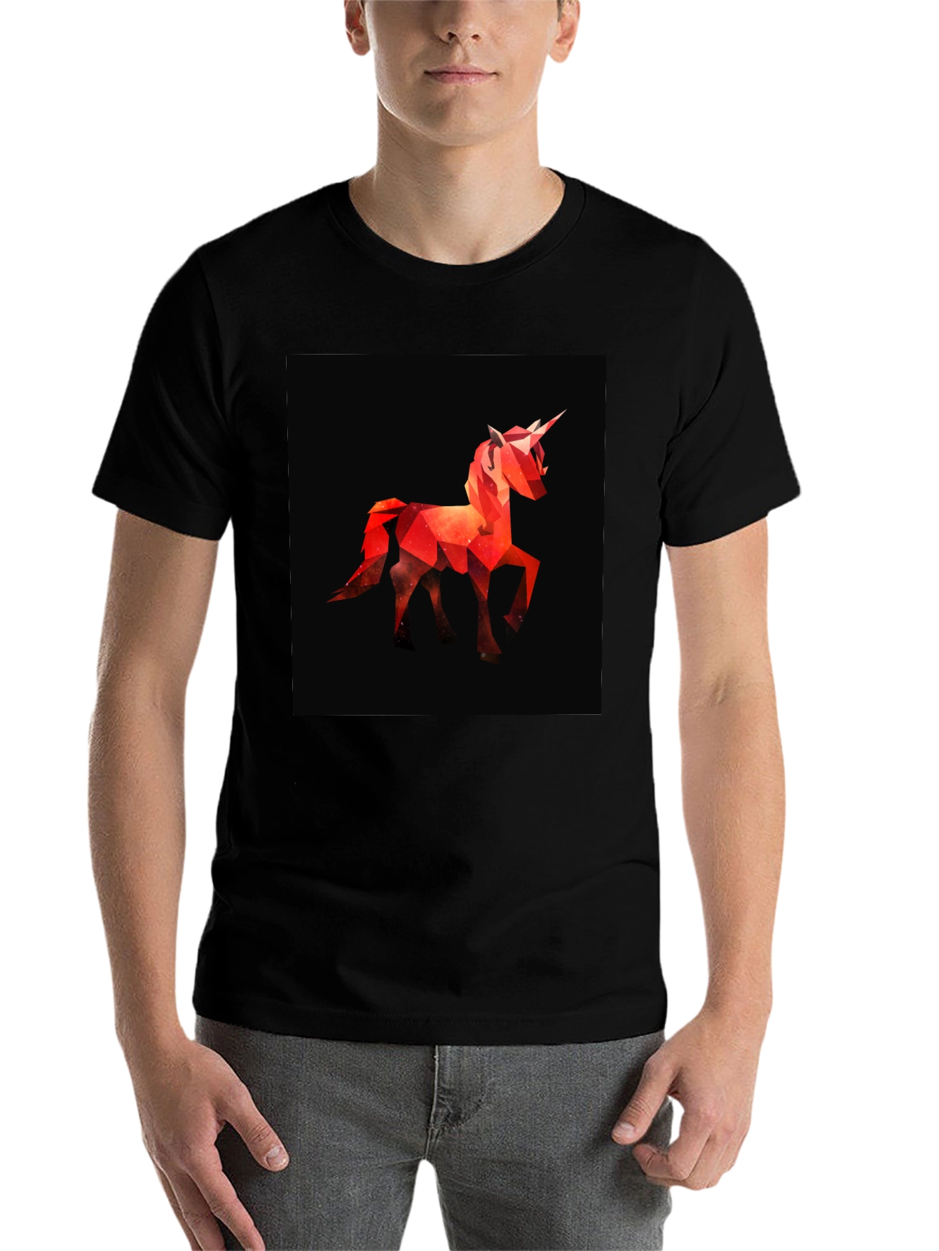 Black Geometric Unicorn Graphic Tee - Modern Style view 7