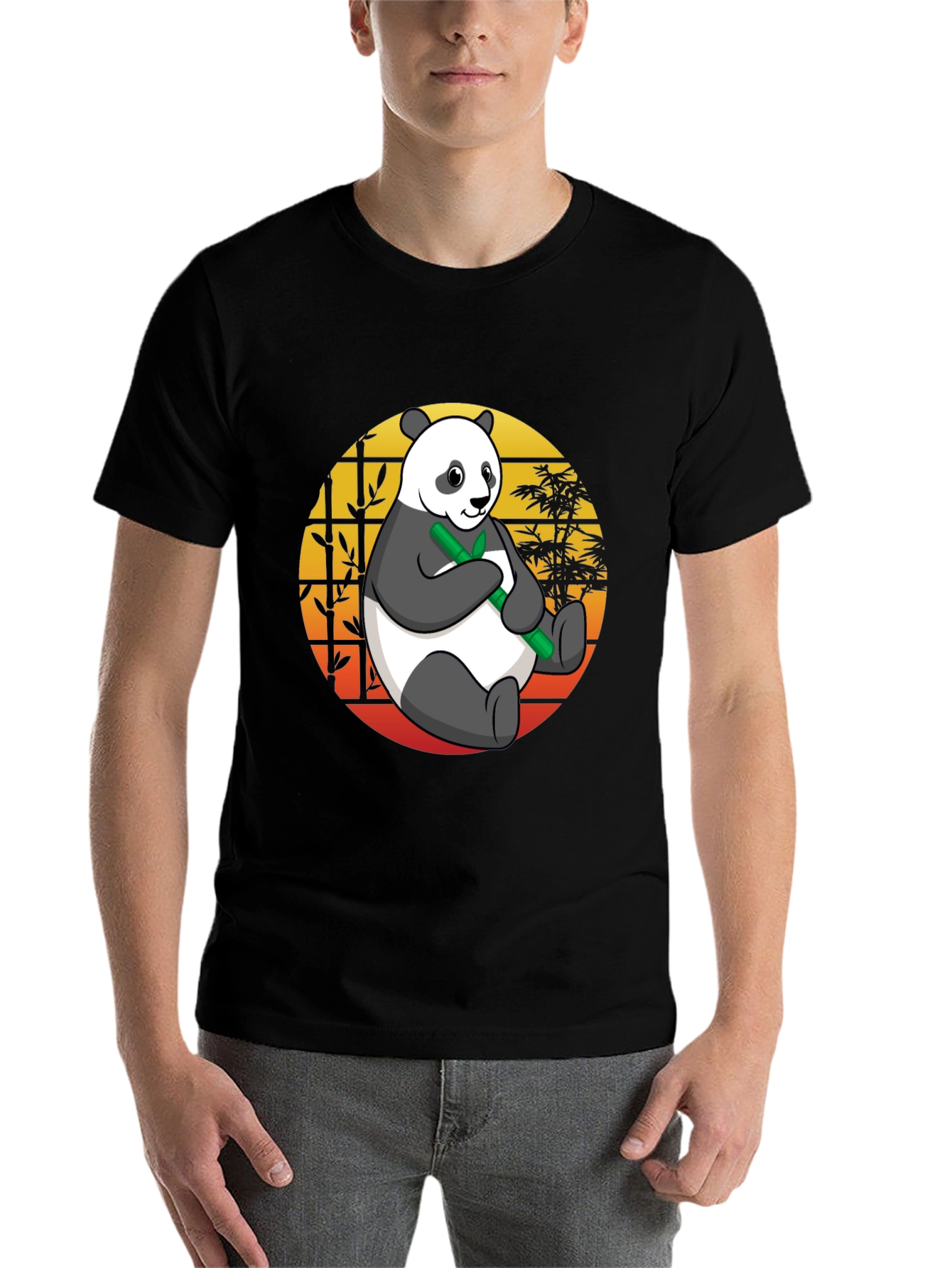 Black Panda Bamboo T-Shirt - Men's Black Graphic Tee view 7