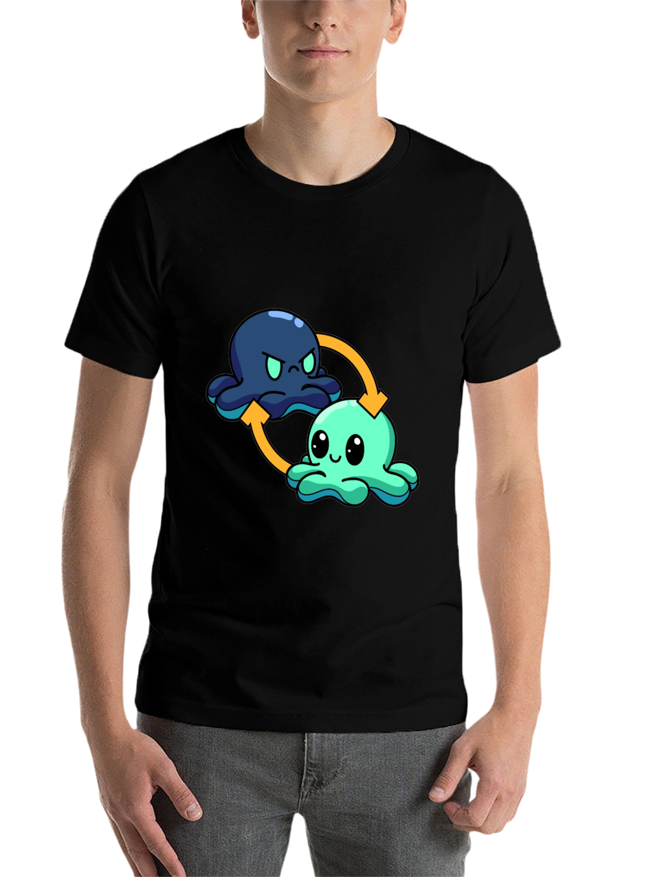 Black Mood Octopus T-Shirt - Reversible Cute Cartoon Design view 7