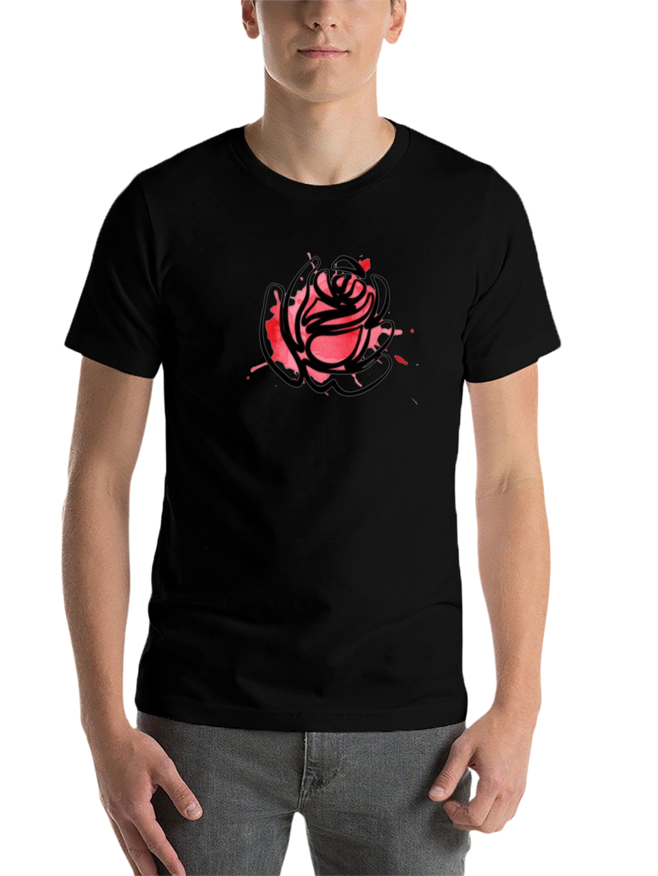 Black Abstract Rose Graphic Tee - Casual Black T-Shirt view 7