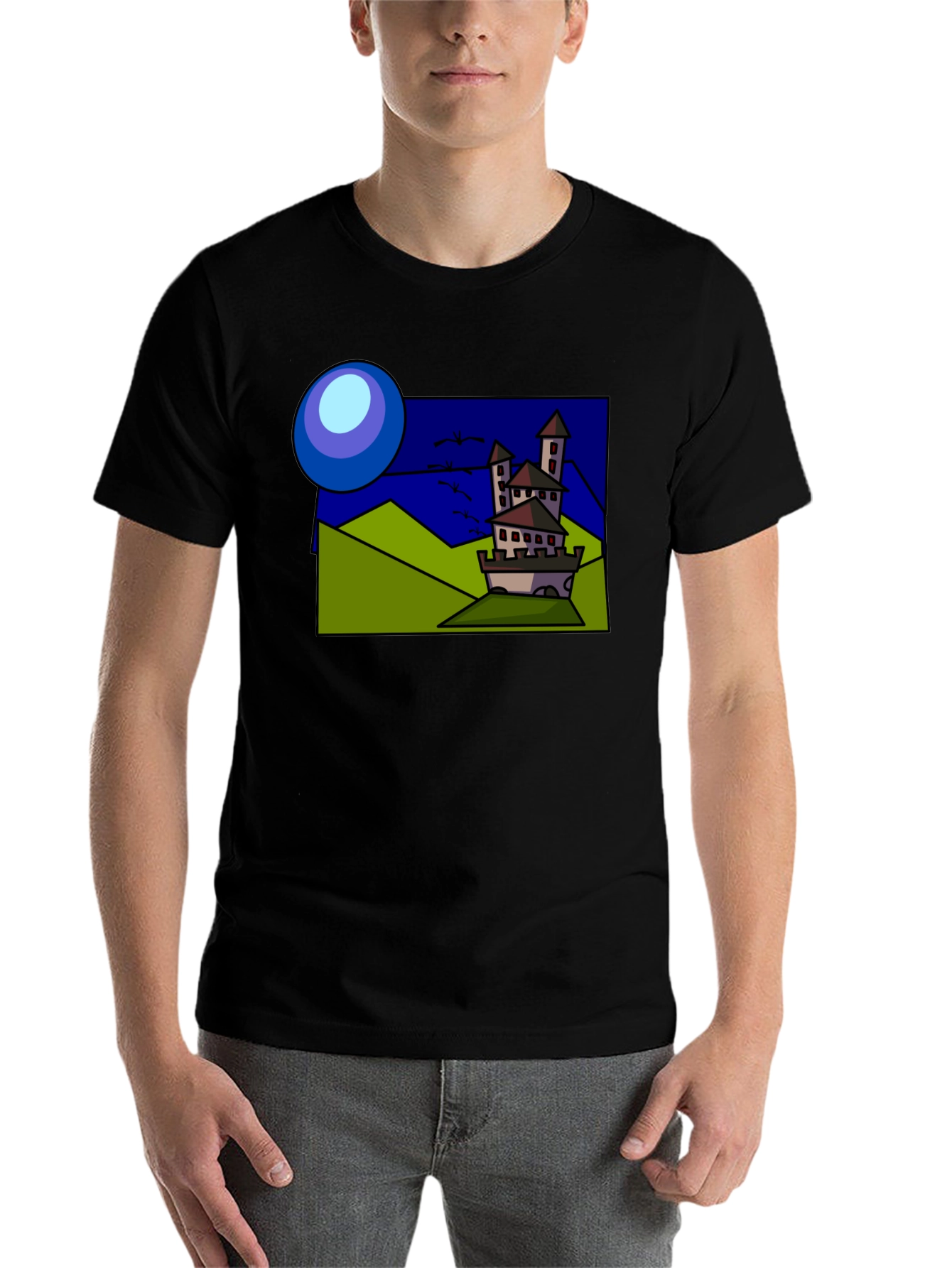 Black Cartoon Castle T-Shirt: Quirky Design, Classic Fit view 7