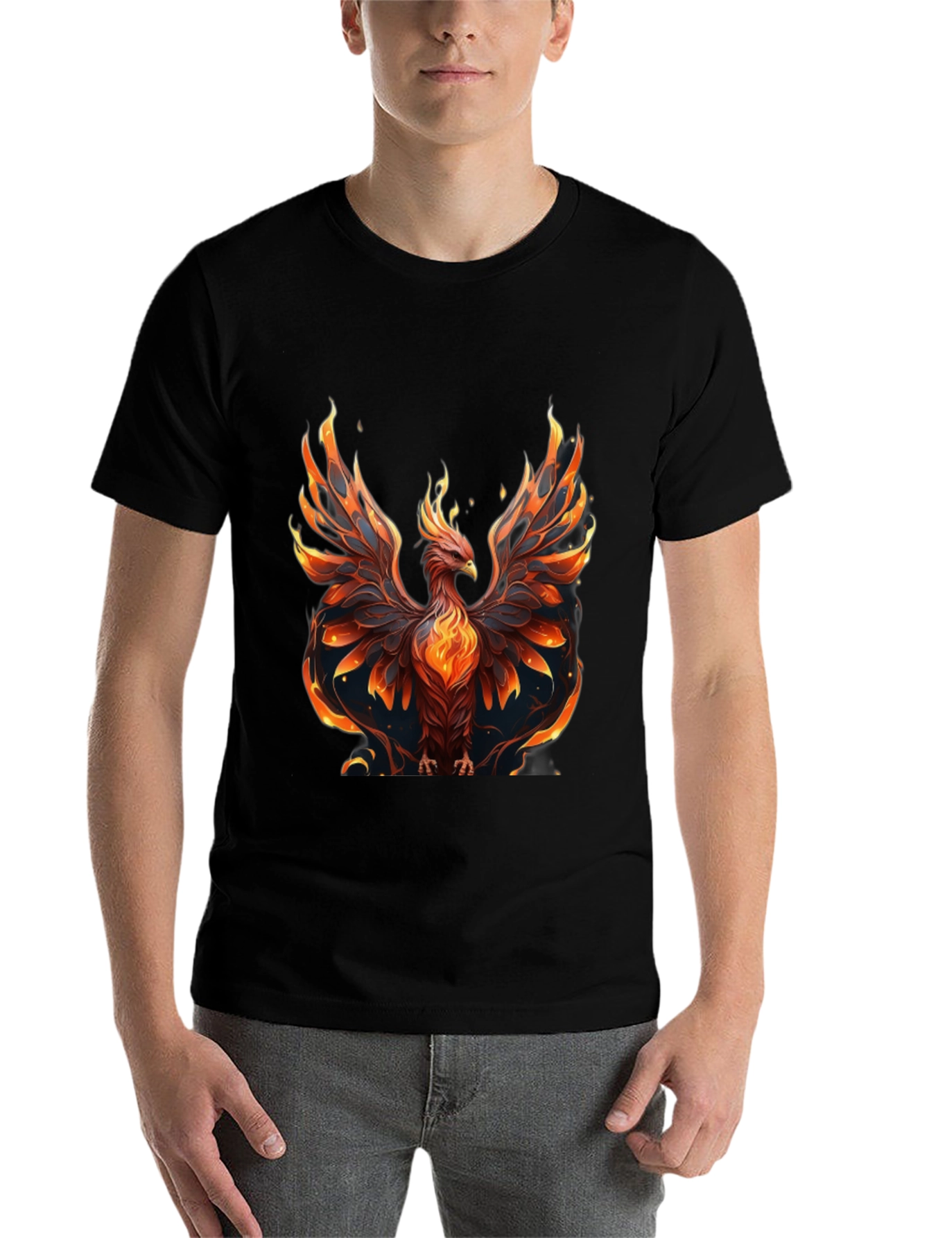 Black Fiery Phoenix Graphic Black T-Shirt view 7