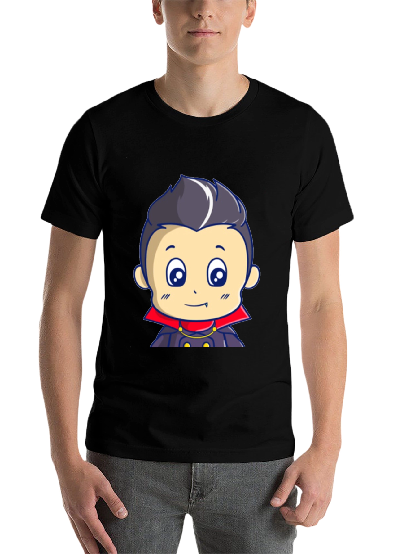 Black Cartoon Vampire T-Shirt - Cute Halloween Design view 7