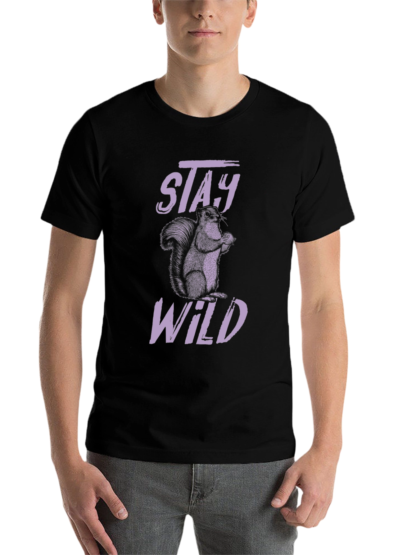 Black Stay Wild Squirrel Graphic T-Shirt - Black view 7