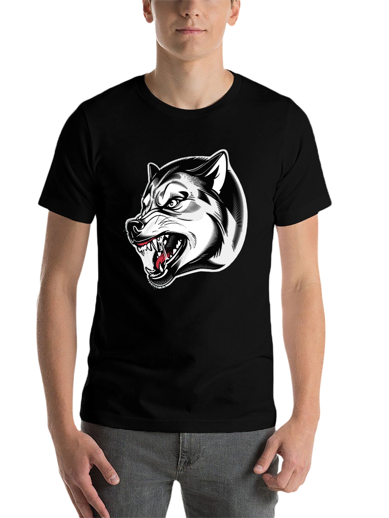 Black Men's Black Wolf Graphic Tee view 7