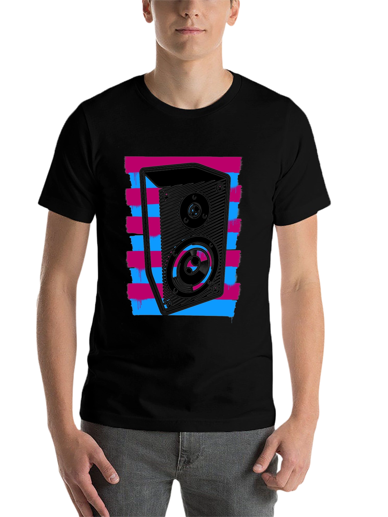 Black Retro Speaker Graphic T-Shirt - Bold Black Tee view 7