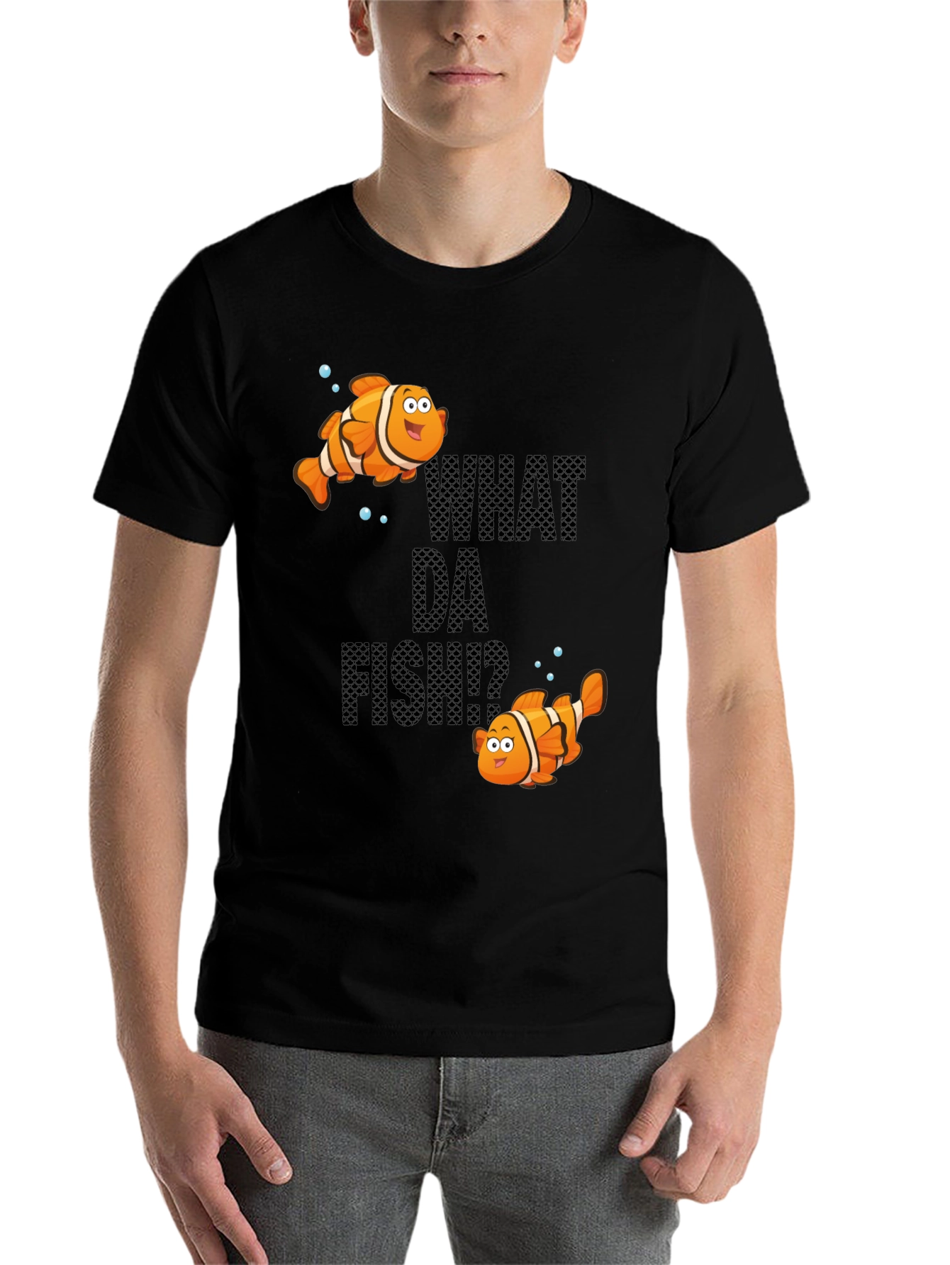 Black Funny What Da Fish T-Shirt view 7