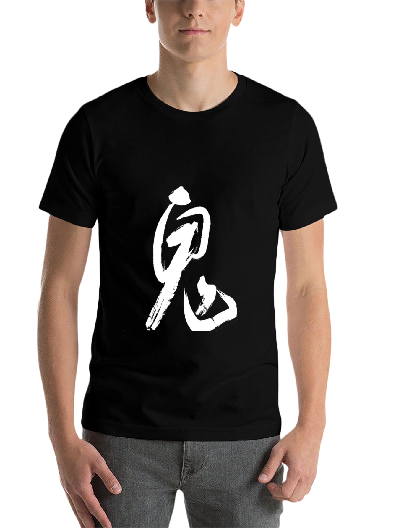 Black Black T-Shirt with White Japanese "Oni" Character view 7