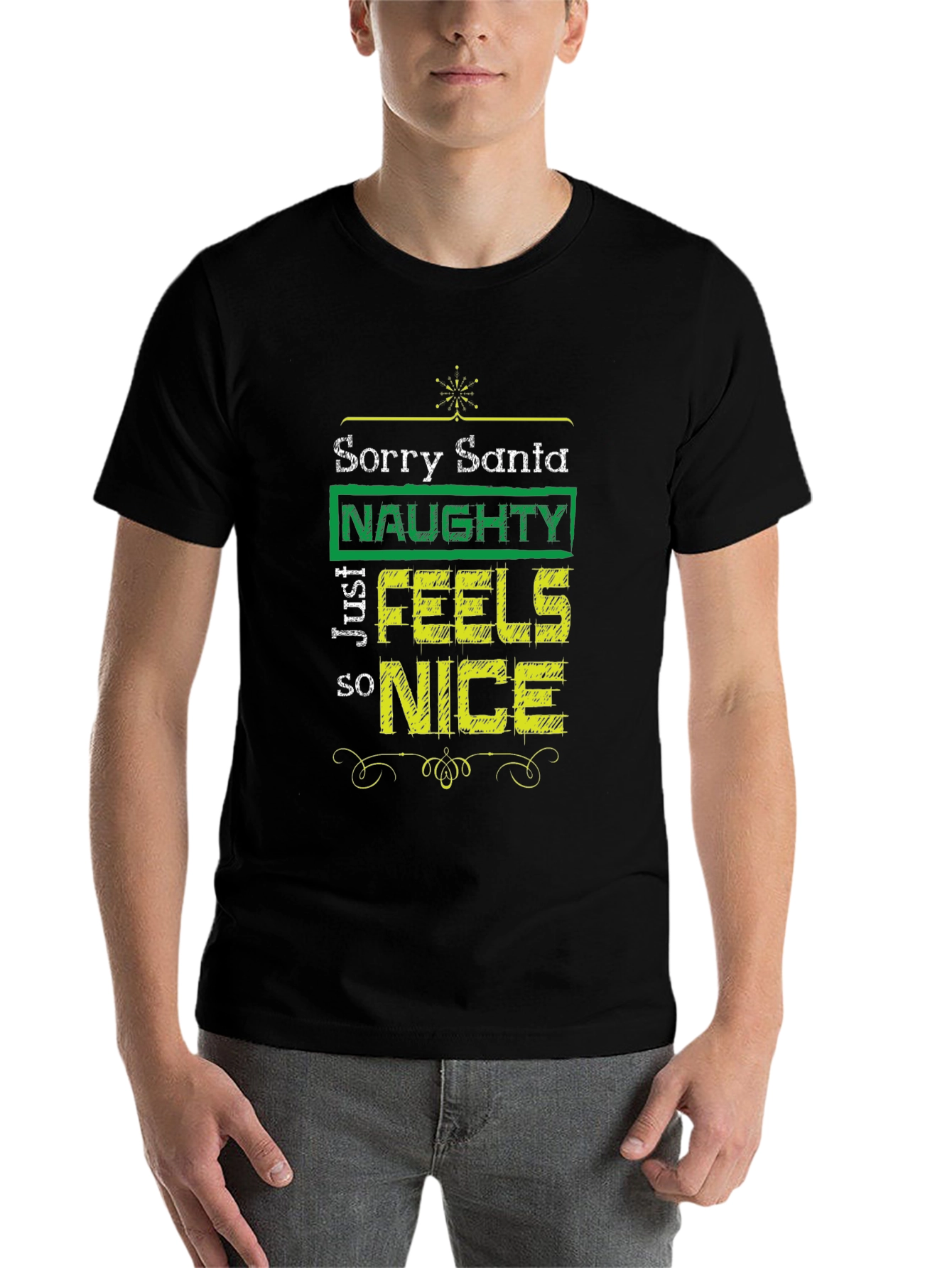 Black Naughty Feels Nice T-Shirt - Funny Christmas Tee view 7