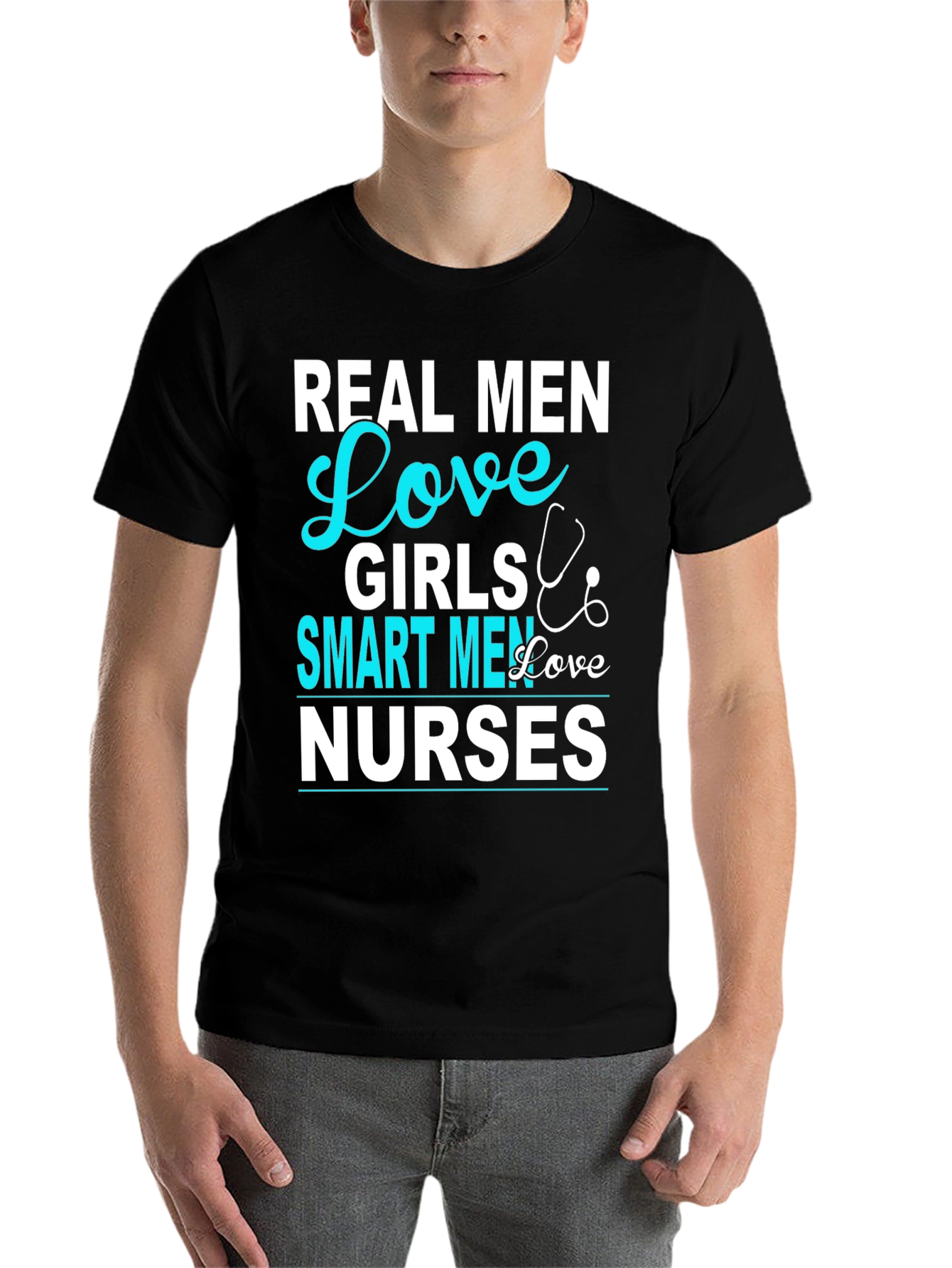 Black Real Men Love Girls, Smart Men Love Nurses T-Shirt view 7