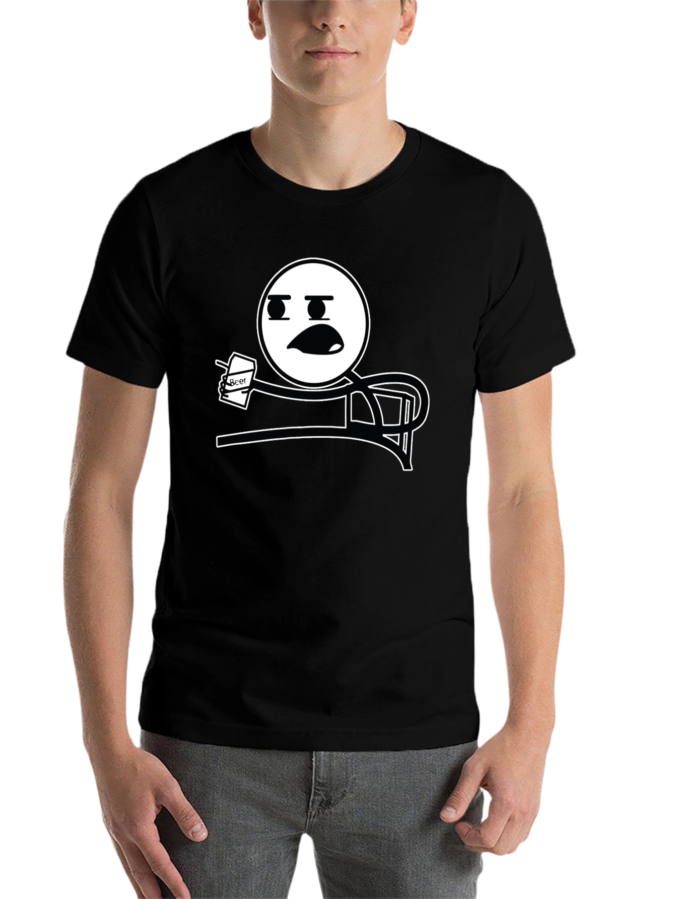 Black Funny Meme T-Shirt - Stick Figure Drinking Beer Tee view 7