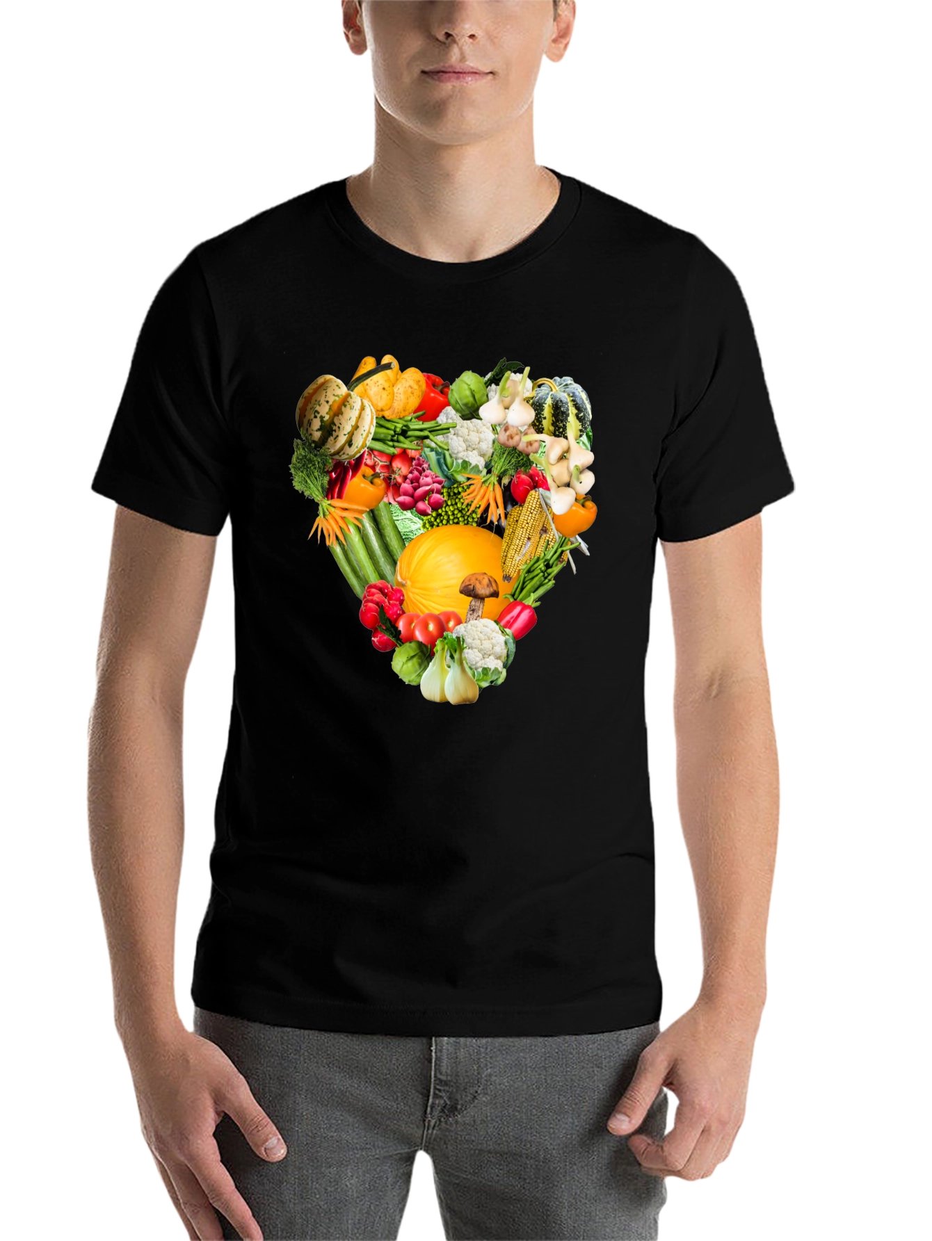 Black Vegetable Heart T-Shirt - Healthy Food Tee view 7