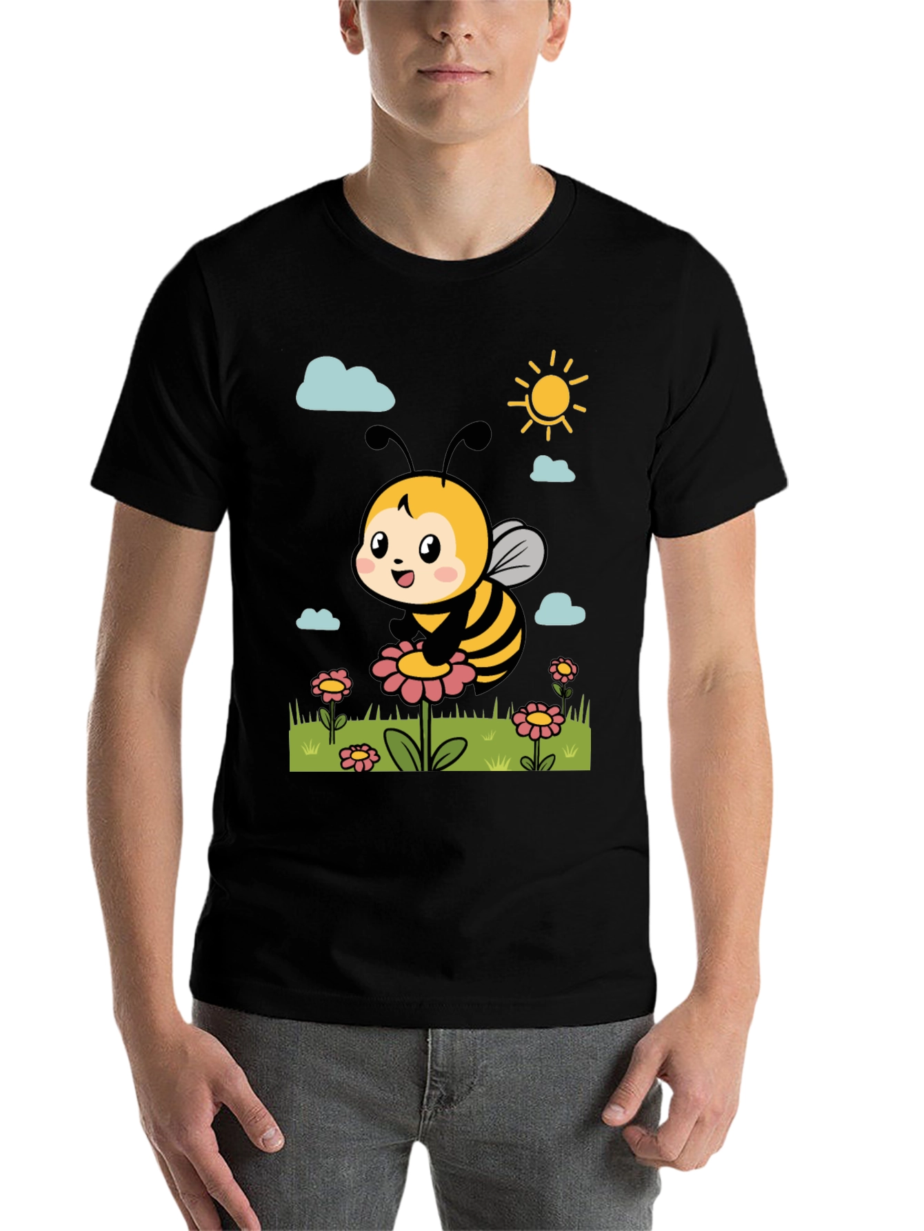 Black Cute Bee Graphic Tee - Black T-Shirt view 7