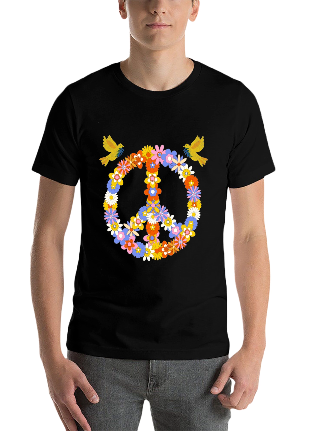 Black Floral Peace Sign Graphic Tee view 7