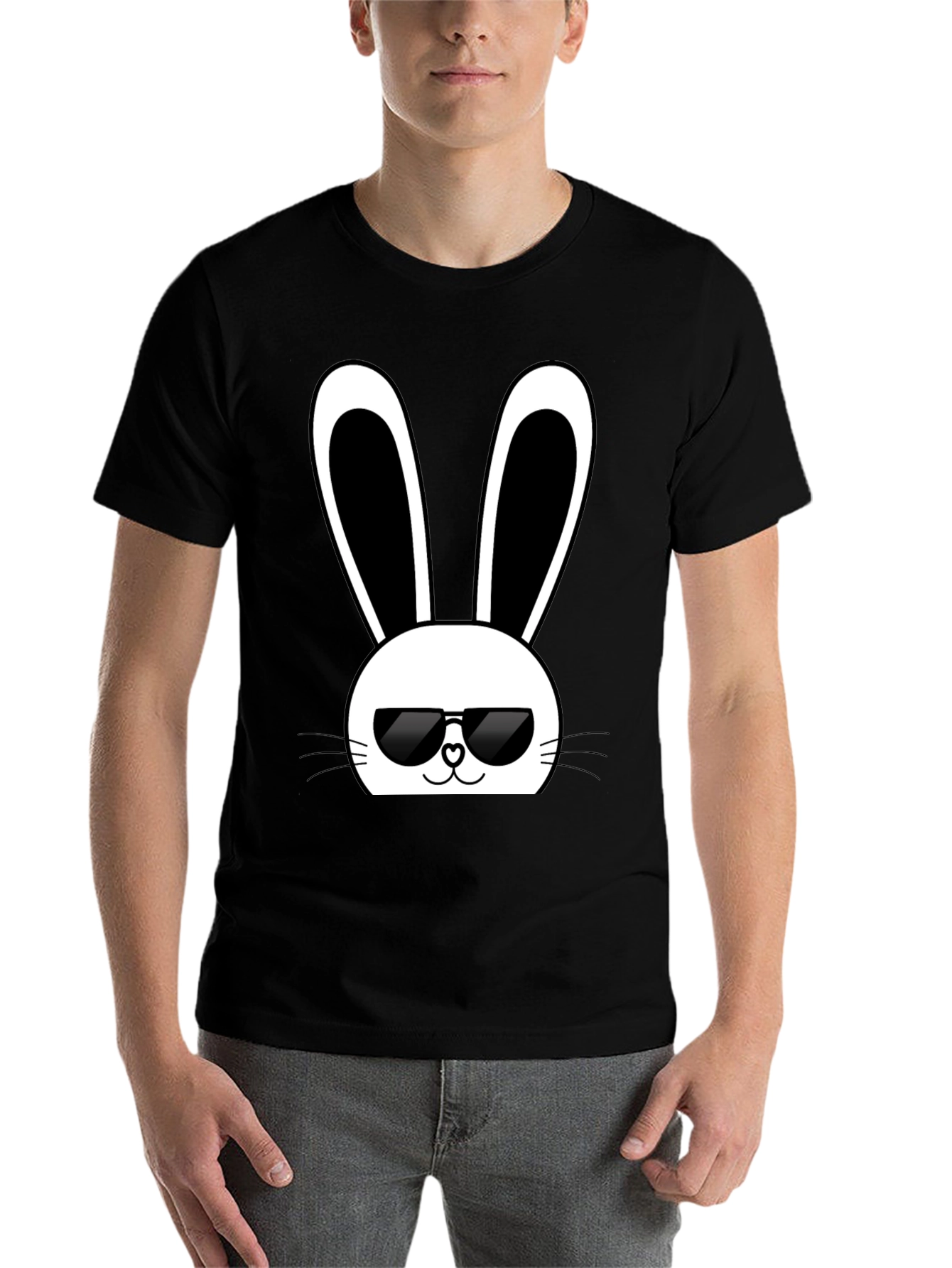 Black Cool Bunny Graphic Tee - Black Cotton T-Shirt view 7