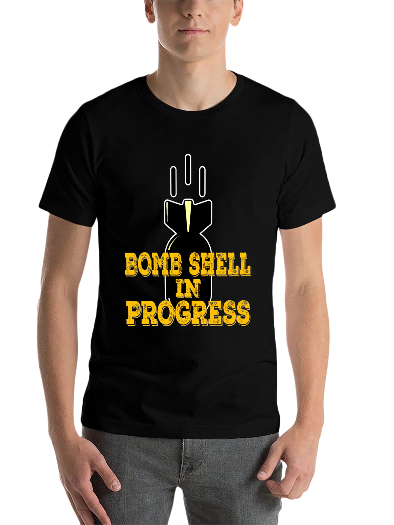 Black Bomb Shell In Progress Black T-Shirt Funny Humor Tee view 7