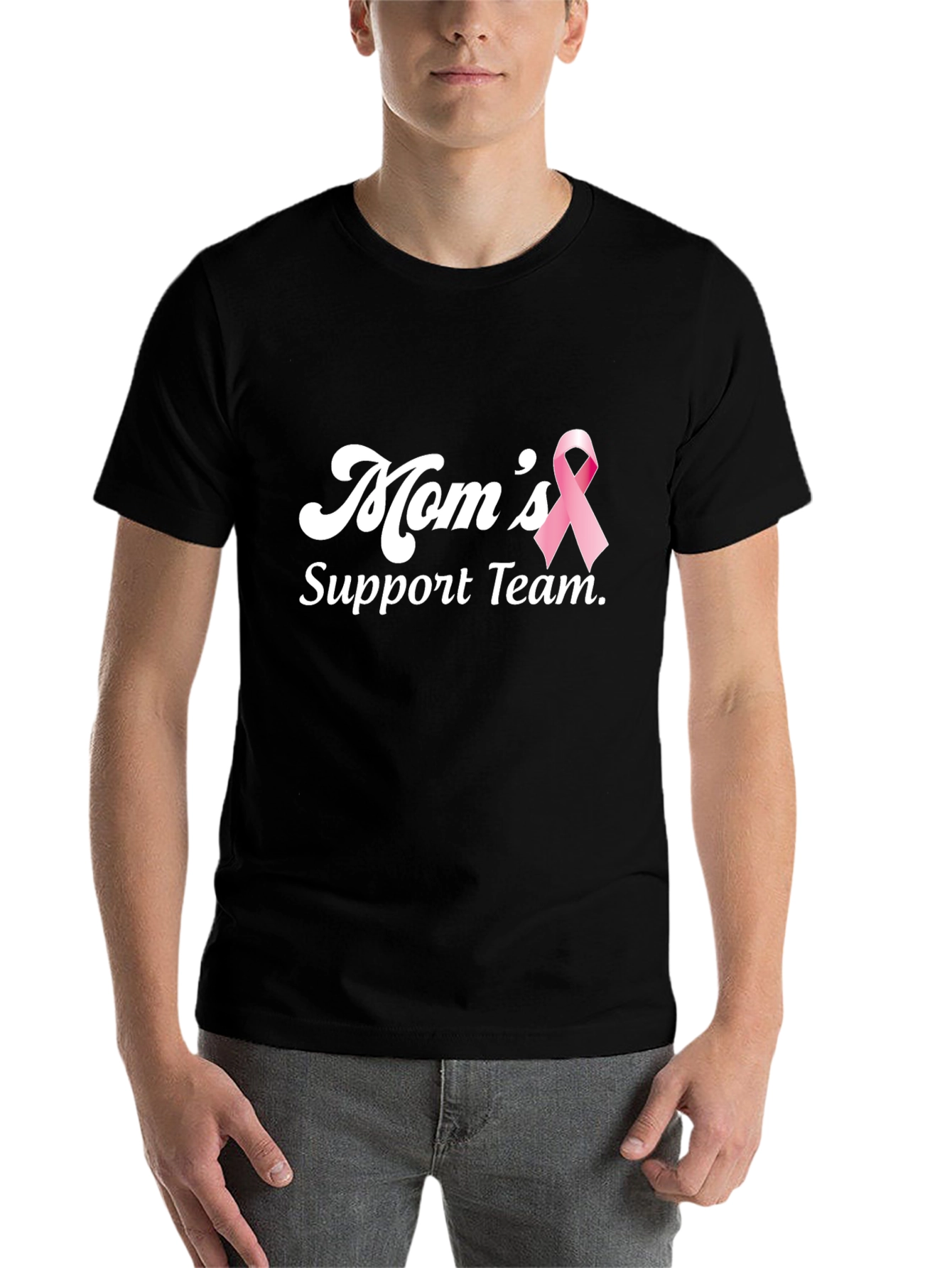 Black Mom's Support Team T-Shirt - Breast Cancer Awareness Tee view 7