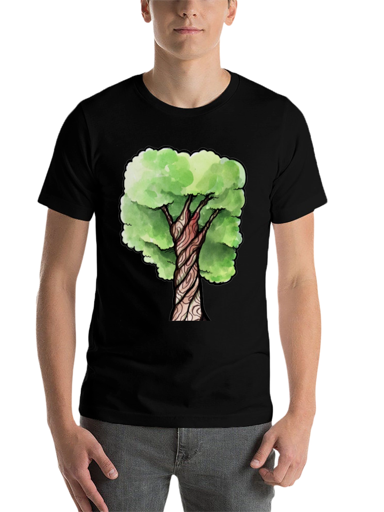 Black Watercolor Tree Graphic Print Black T-Shirt view 7