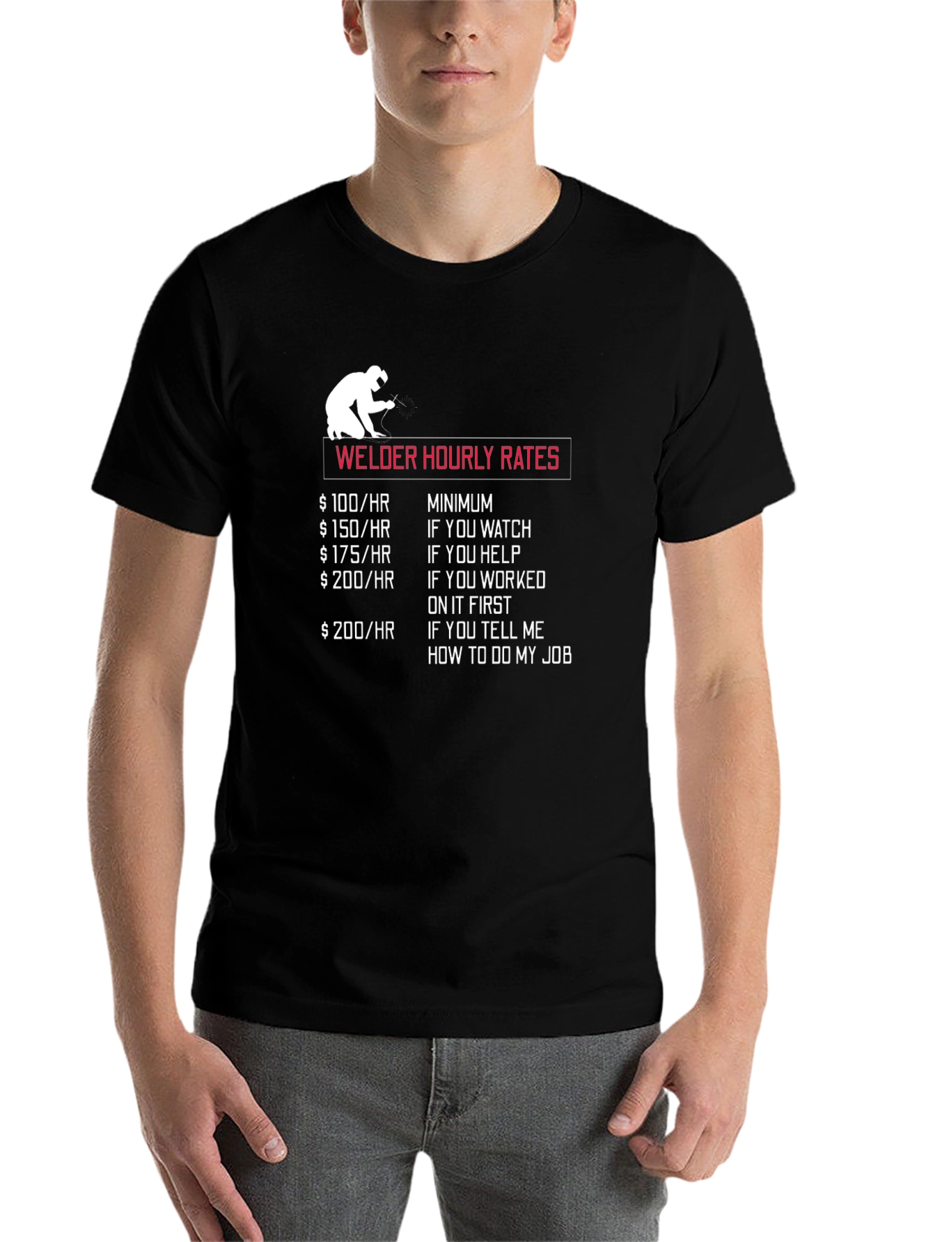 Black Welder Hourly Rates Graphic Tee - Funny Welding T-Shirt view 7