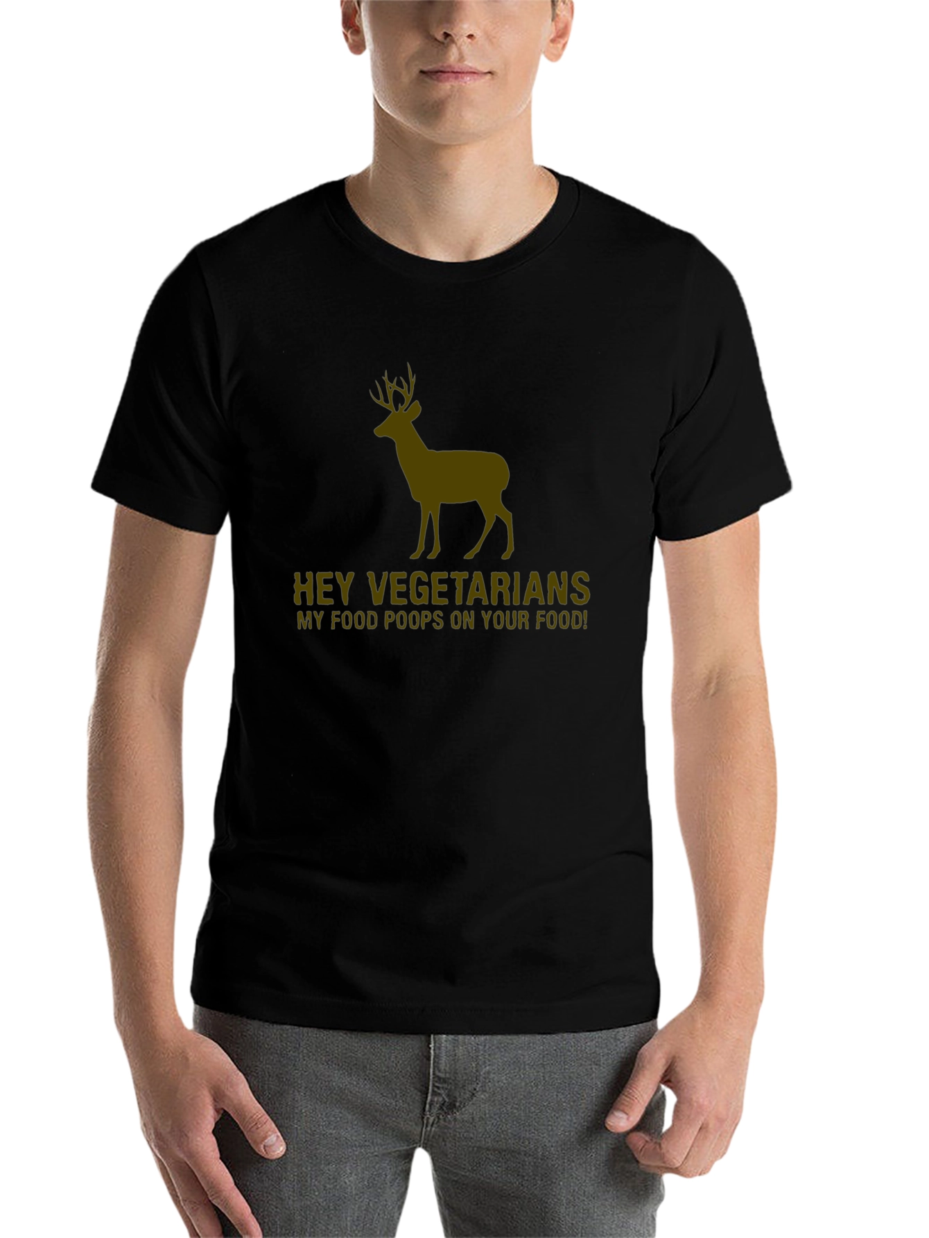 Black Hey Vegetarians Deer Graphic Tee - Novelty Hunting Humor T-Shirt view 7