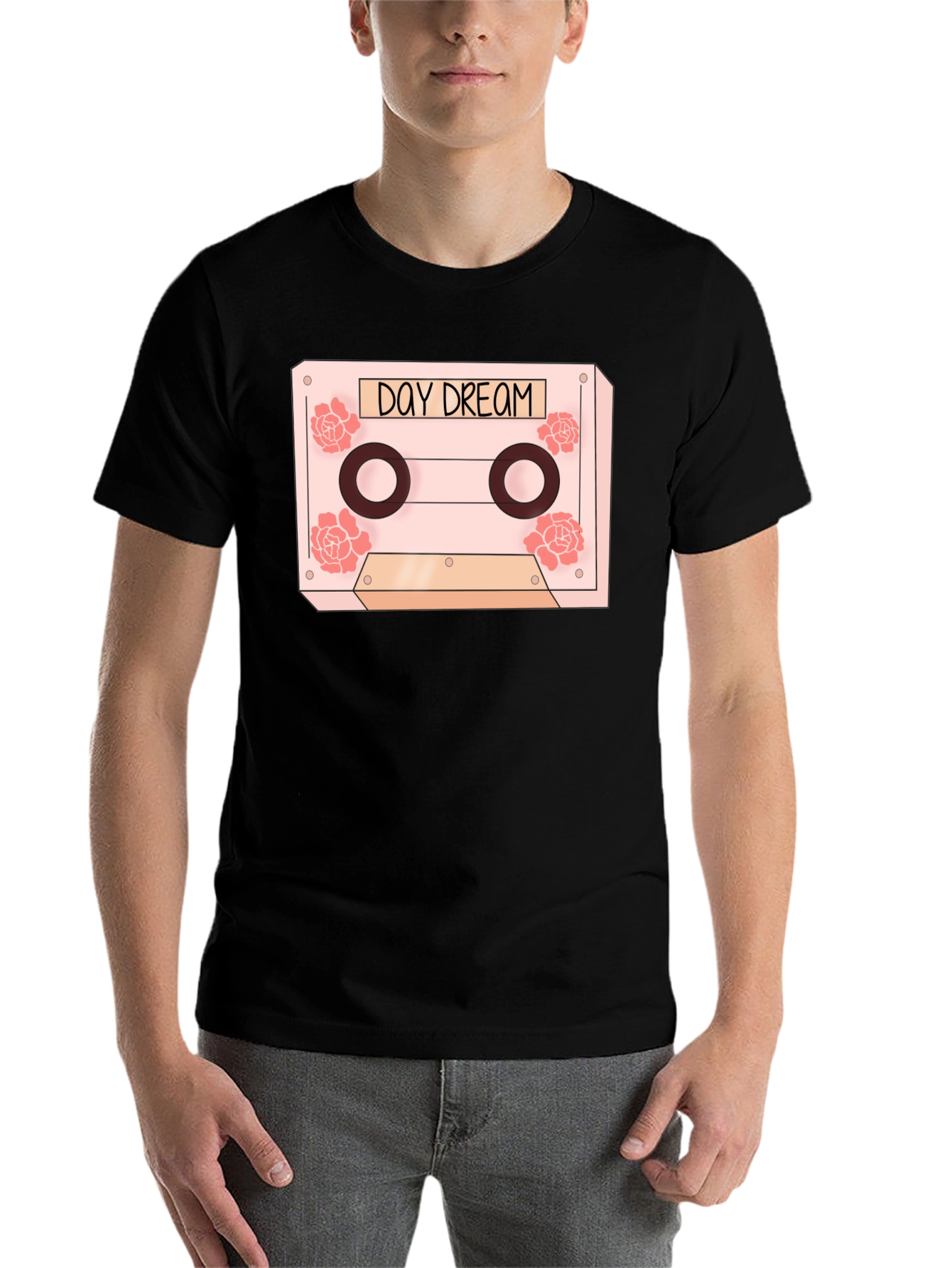 Black Daydream Cassette Tape Graphic Tee - Trendy Floral Design view 7