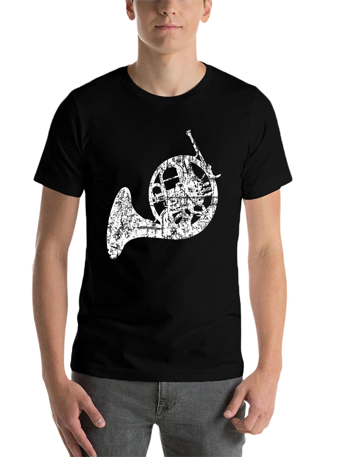 Black French Horn Graphic T-Shirt - Music Lover Tee view 7