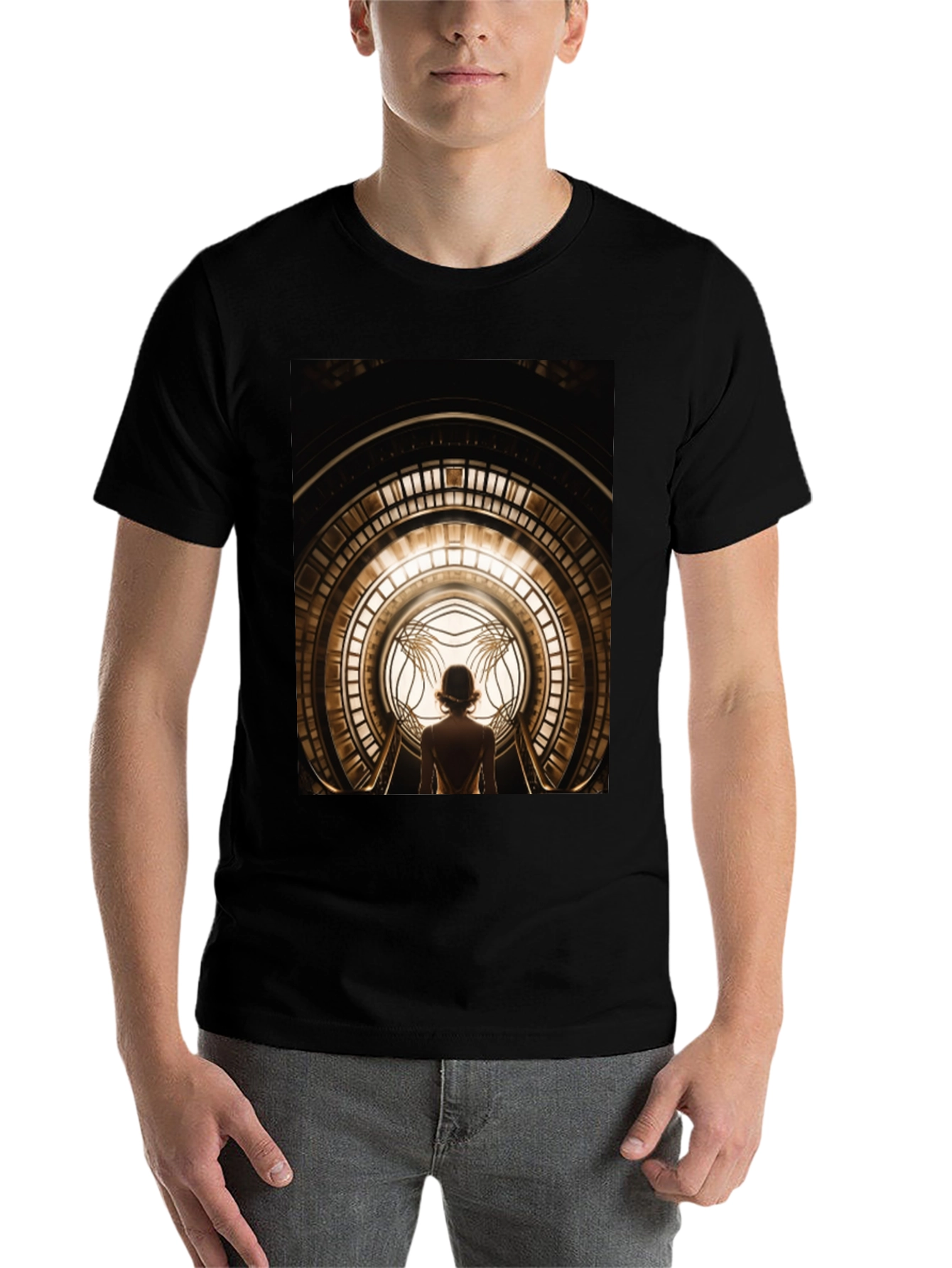 Black Art Deco Portal Graphic Tee - Unique Design view 7