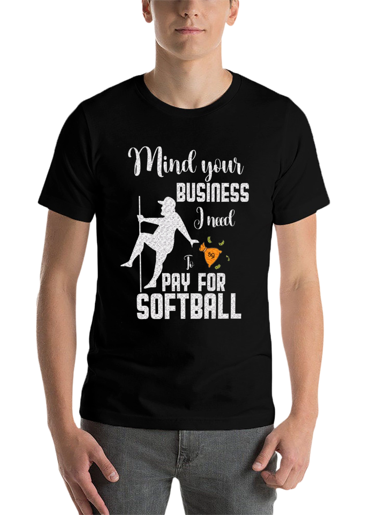 Black Mind Your Business Softball T-Shirt view 7