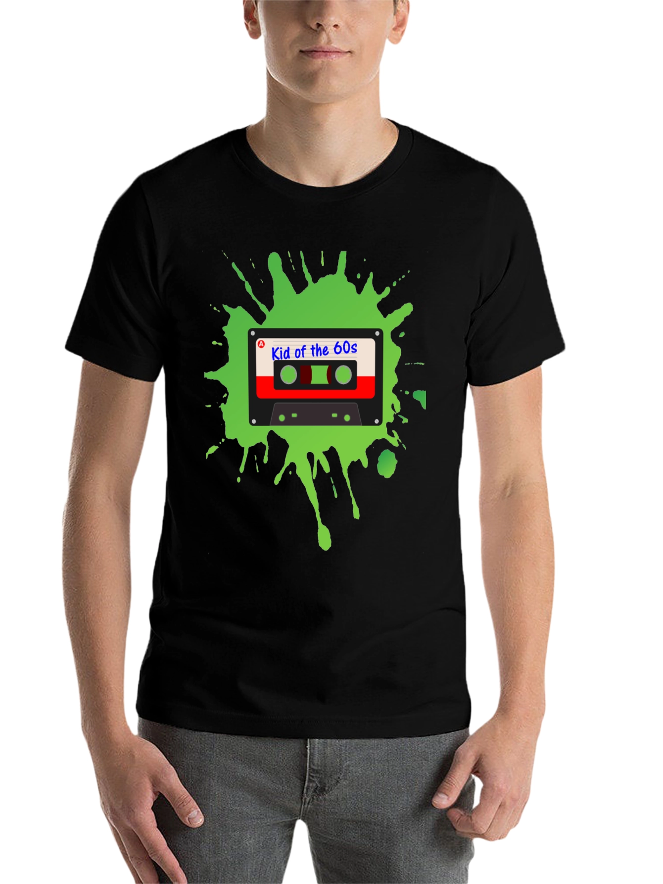 Black Retro "Kid of the 60s" Cassette Tape Graphic T-Shirt view 7