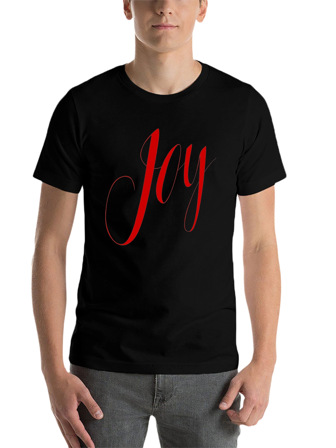 Black Joyful Red Script on Black T-Shirt view 7