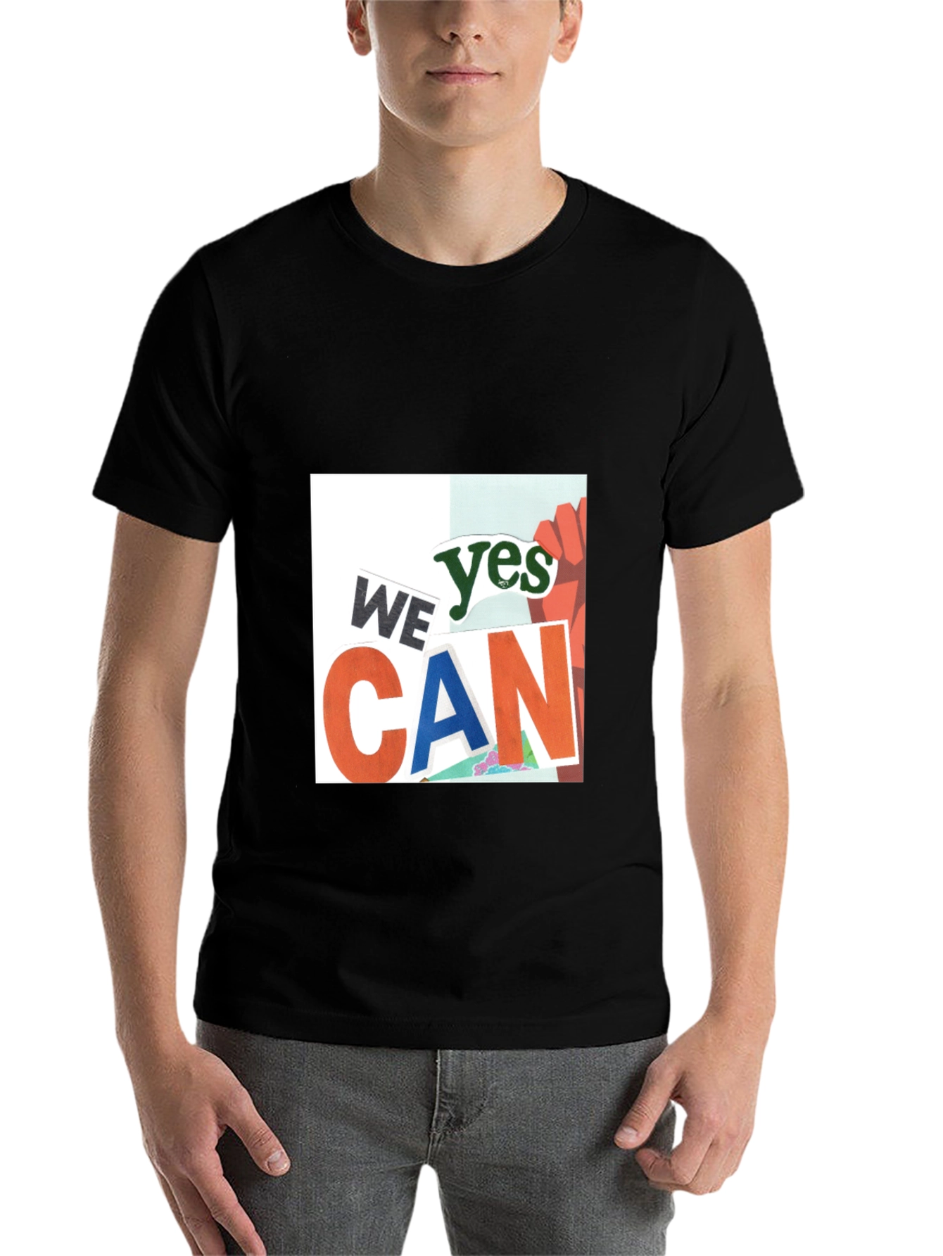 Black We Yes Can Graphic Print Black T-Shirt view 7