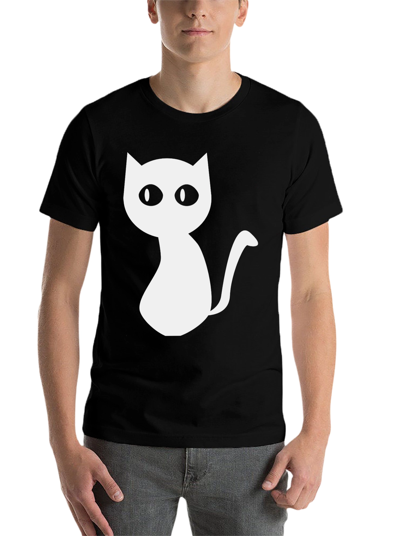 Black Cute Cat Graphic Tee - Unisex Black T-Shirt view 7