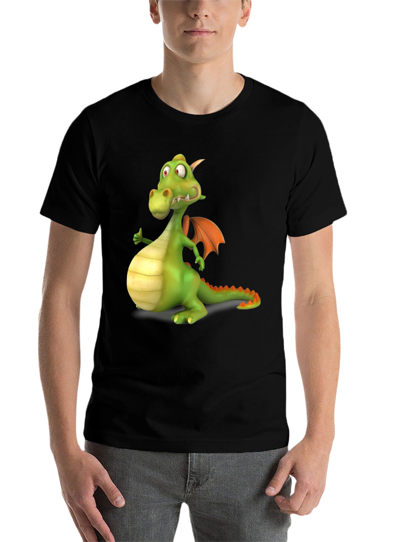 Black Funny Dragon Graphic Tee - Black Cotton T-Shirt view 7
