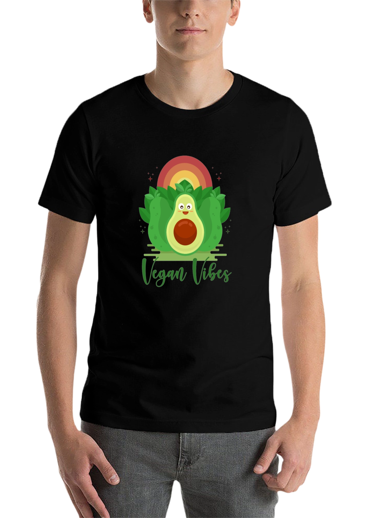 Black Vegan Vibes Graphic Tee - Avocado Design view 7