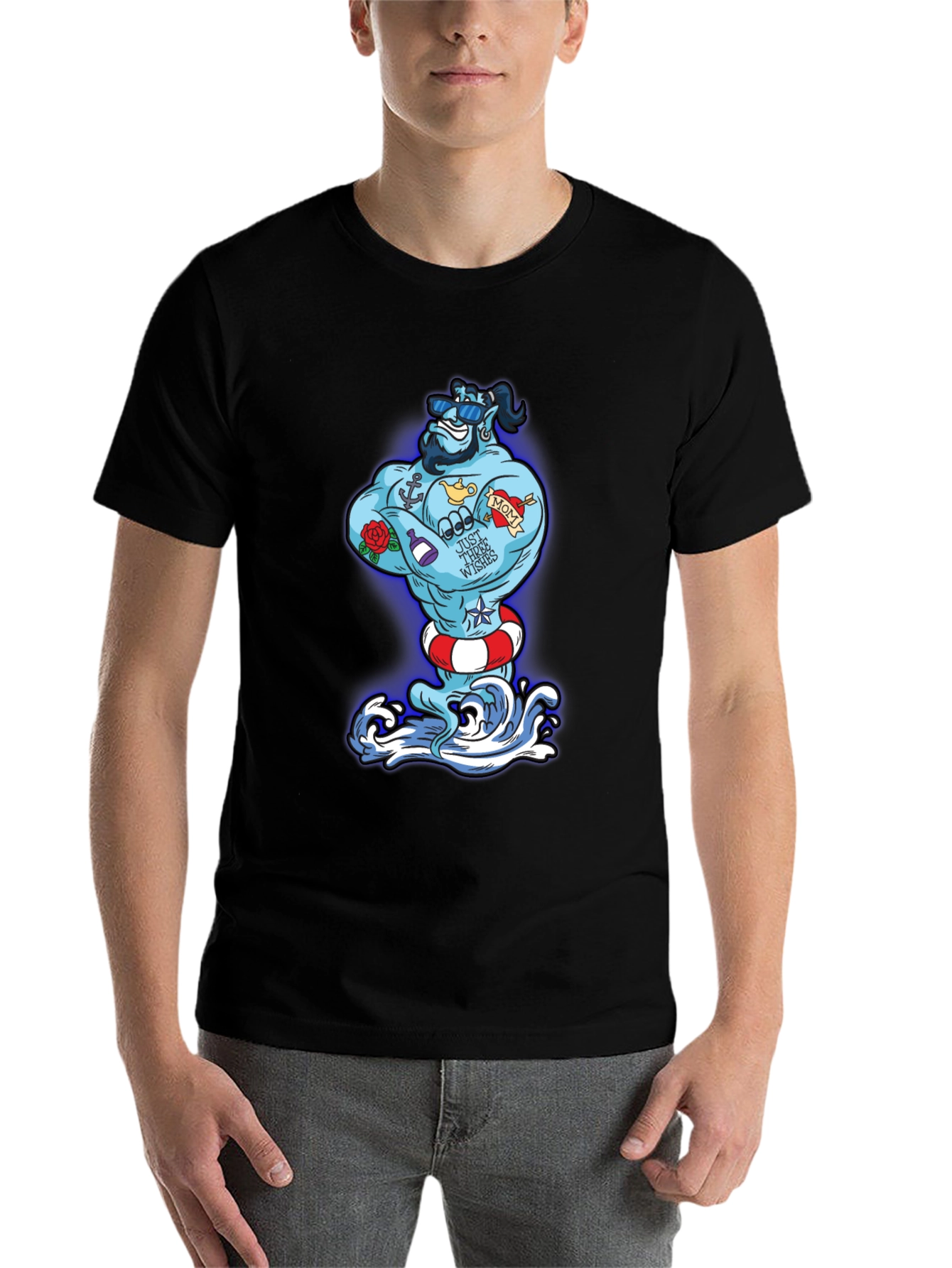 Black Cartoon Genie Tattoo T-Shirt view 7