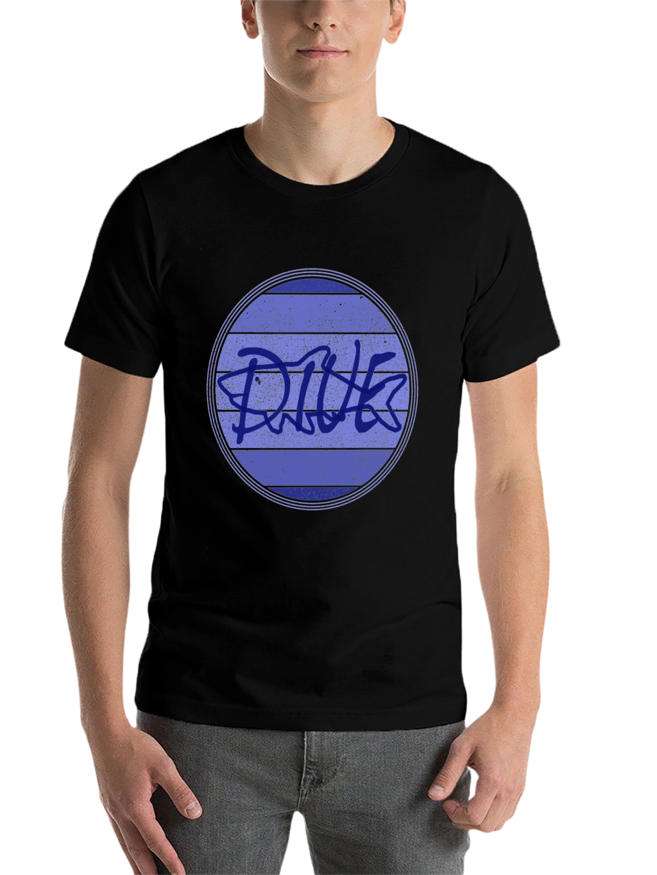 Black Retro DIVE Graphic Tee - Black Cotton Blend view 7
