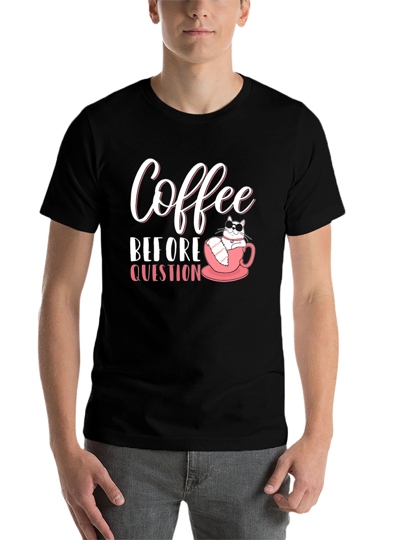 Black Coffee Before Question T-Shirt - Cat Lover Tee view 7