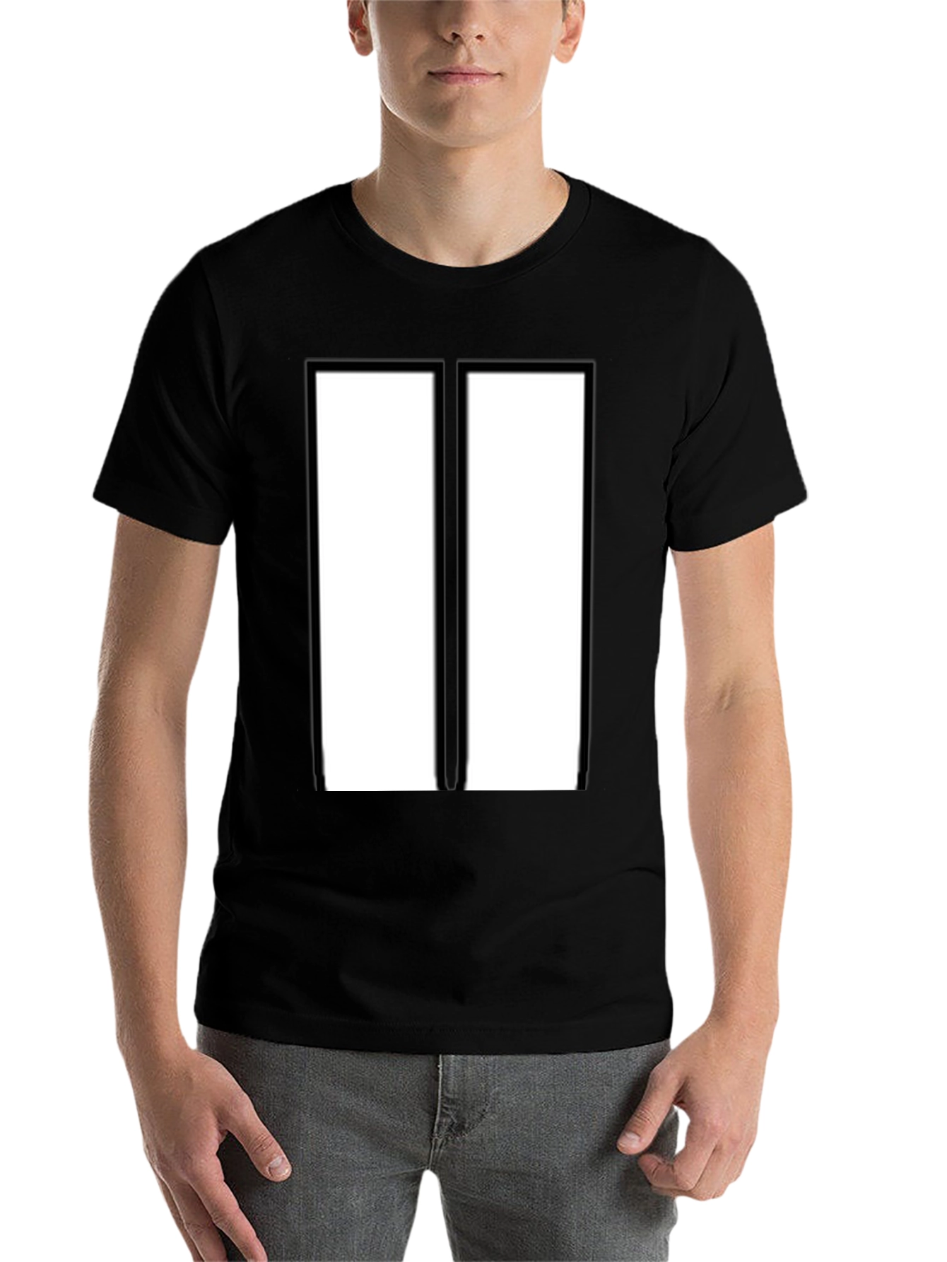 Black Modern Black & White Rectangular Design T-Shirt view 7