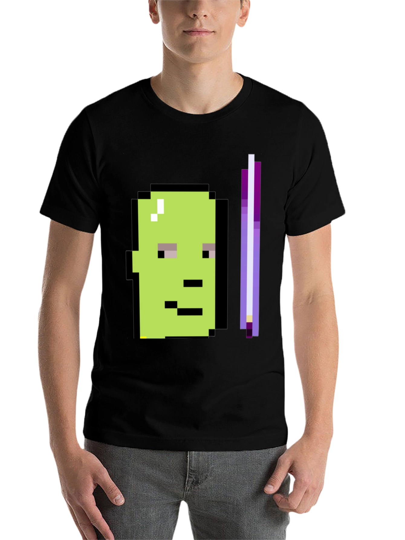 Black Pixel Art Character Graphic Tee - Black T-Shirt view 7