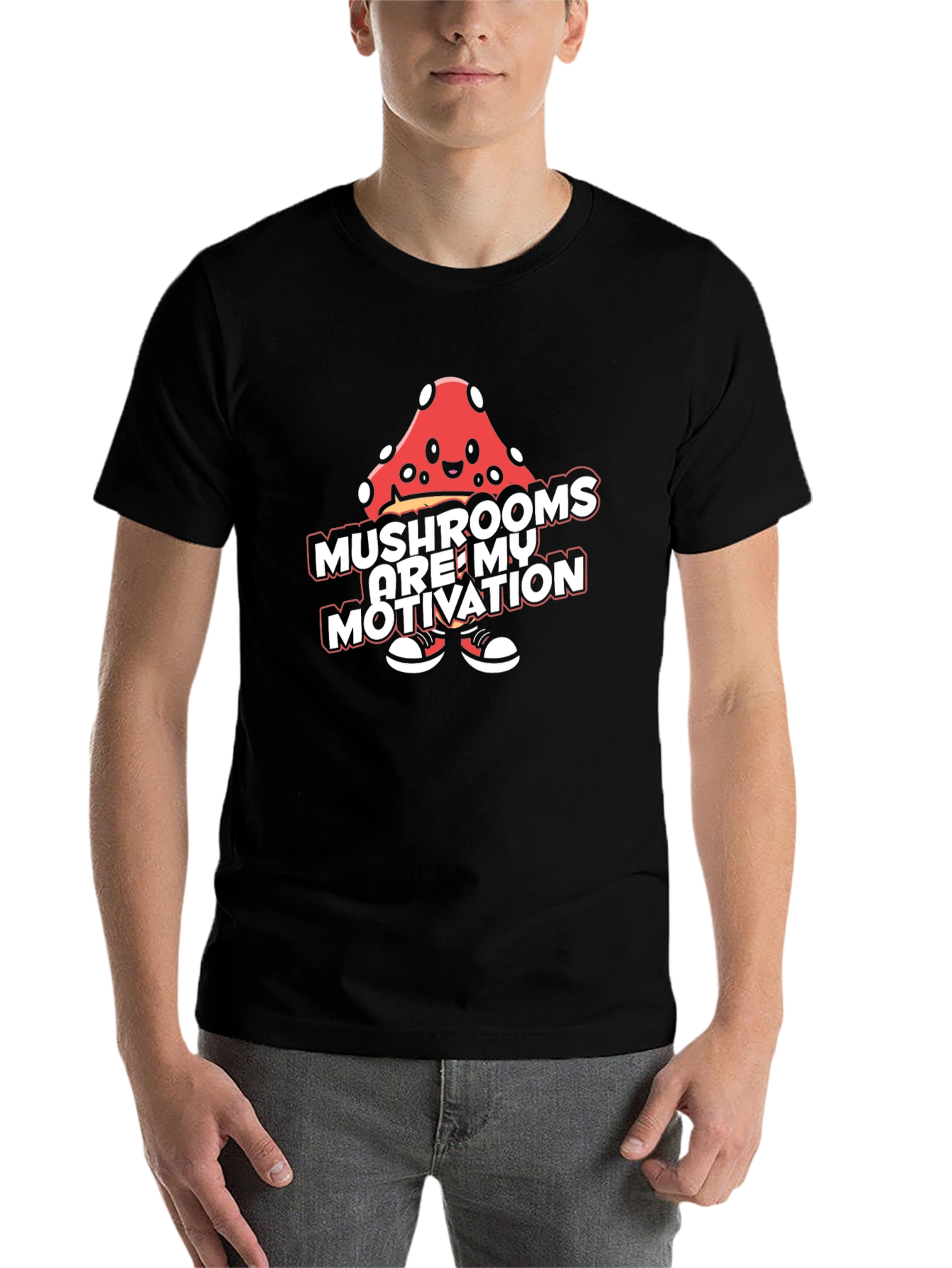 Black Mushroom Motivation Tee - Black Graphic T-Shirt view 7